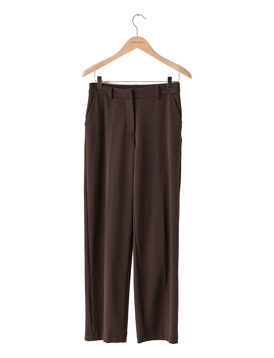 Bubbleroom - Straight High Waist Suit Trousers - kostymbyxor - brown - 1