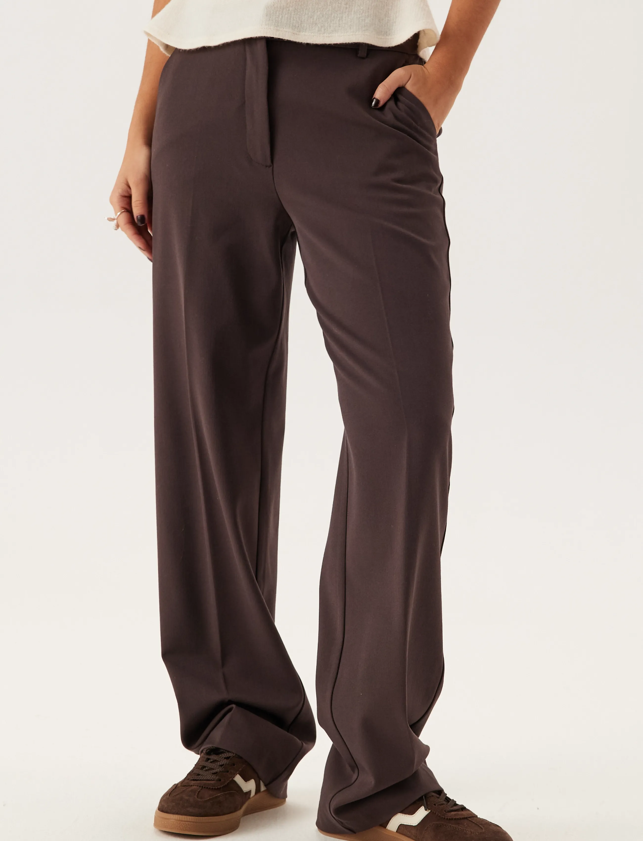 Bubbleroom - Straight High Waist Suit Trousers - brown - 2