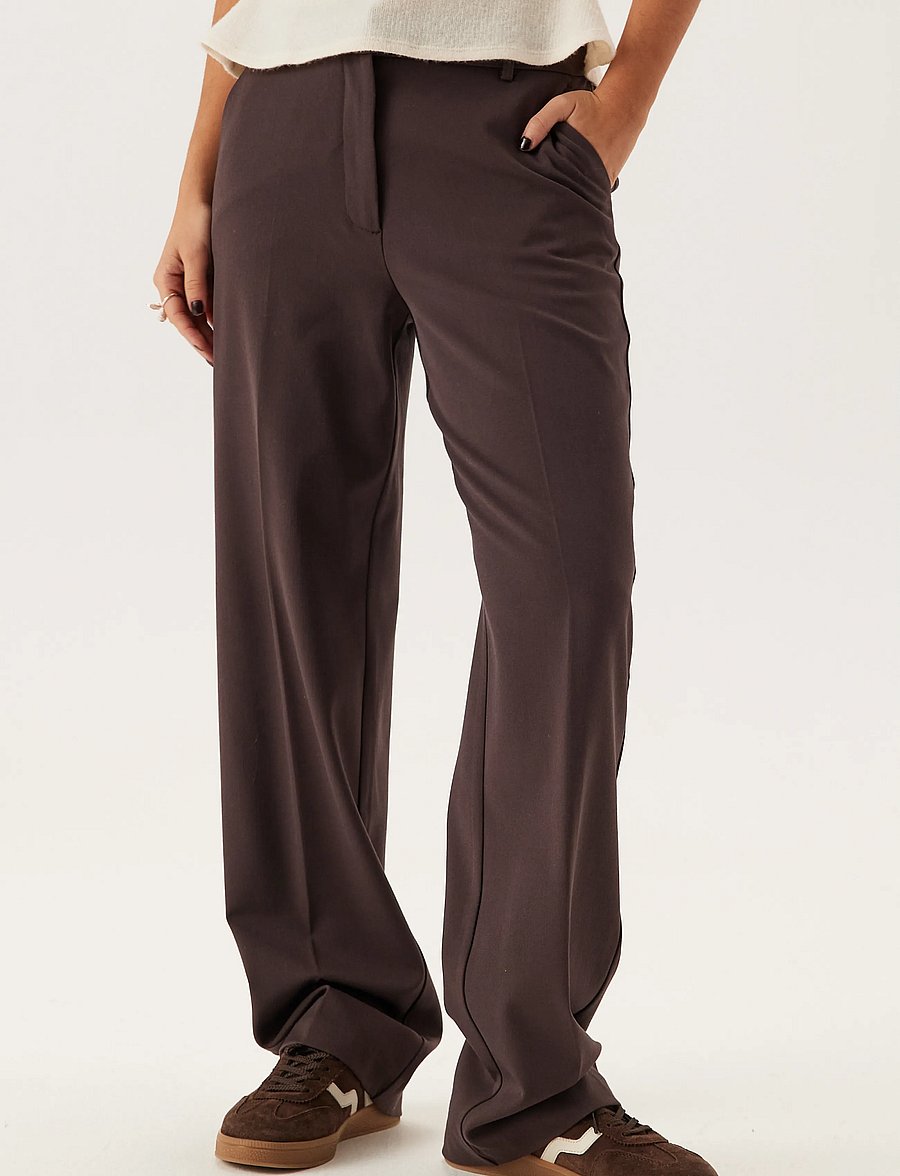 Bubbleroom - Straight High Waist Suit Trousers - kostymbyxor - brown - 2