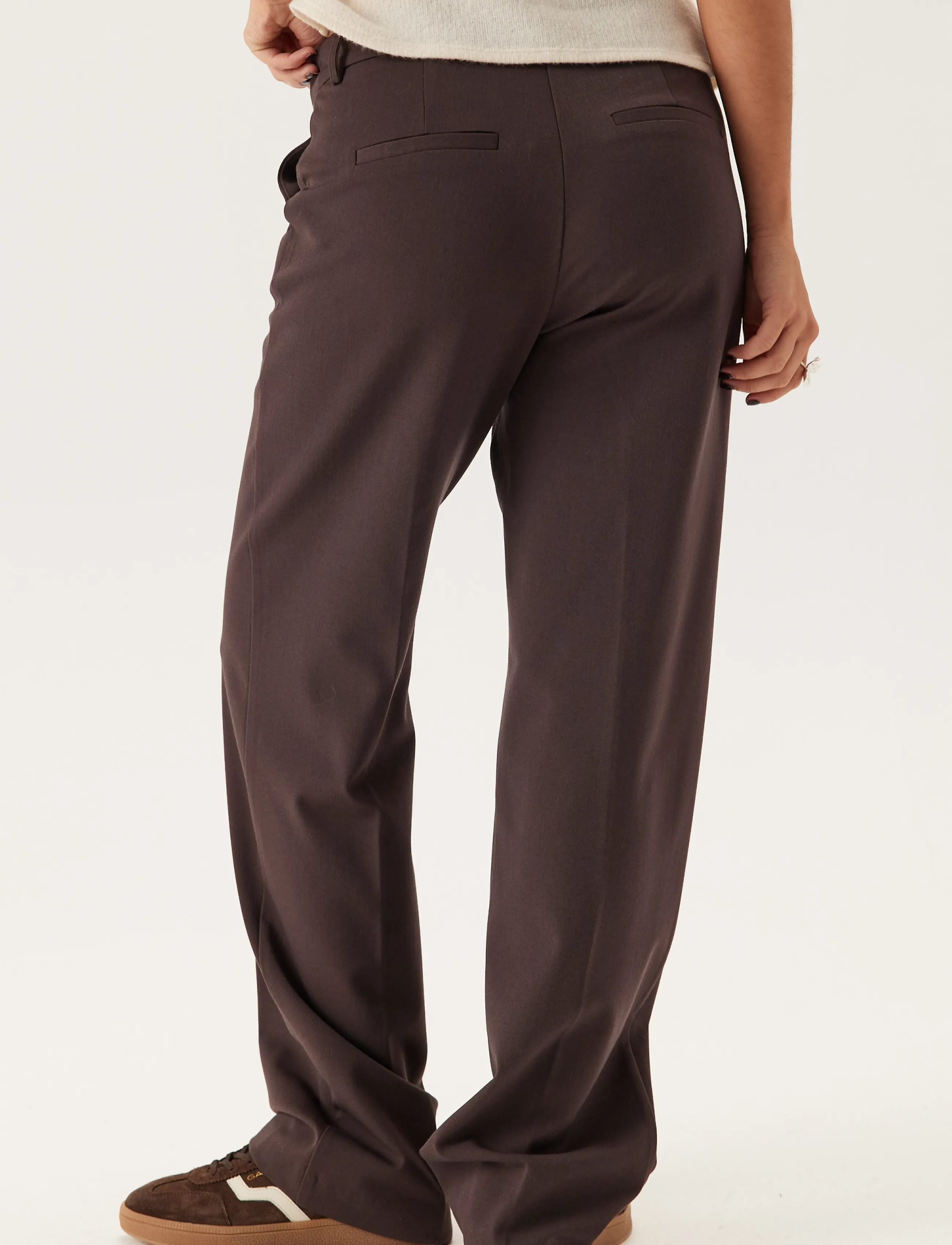 Bubbleroom - Straight High Waist Suit Trousers - brown - 3