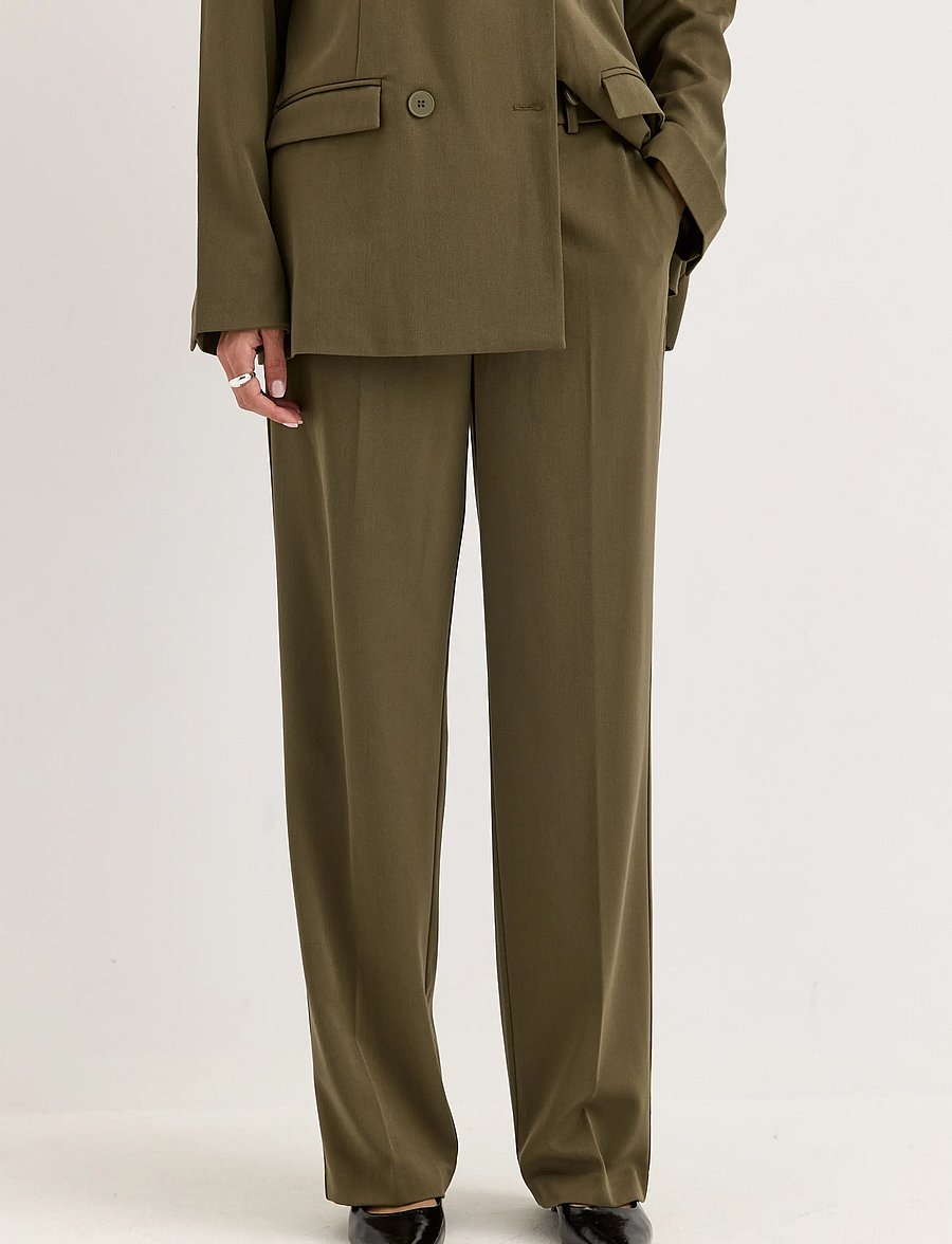 Bubbleroom - Straight High Waist Suit Trousers - anzugshosen - olive green - 0