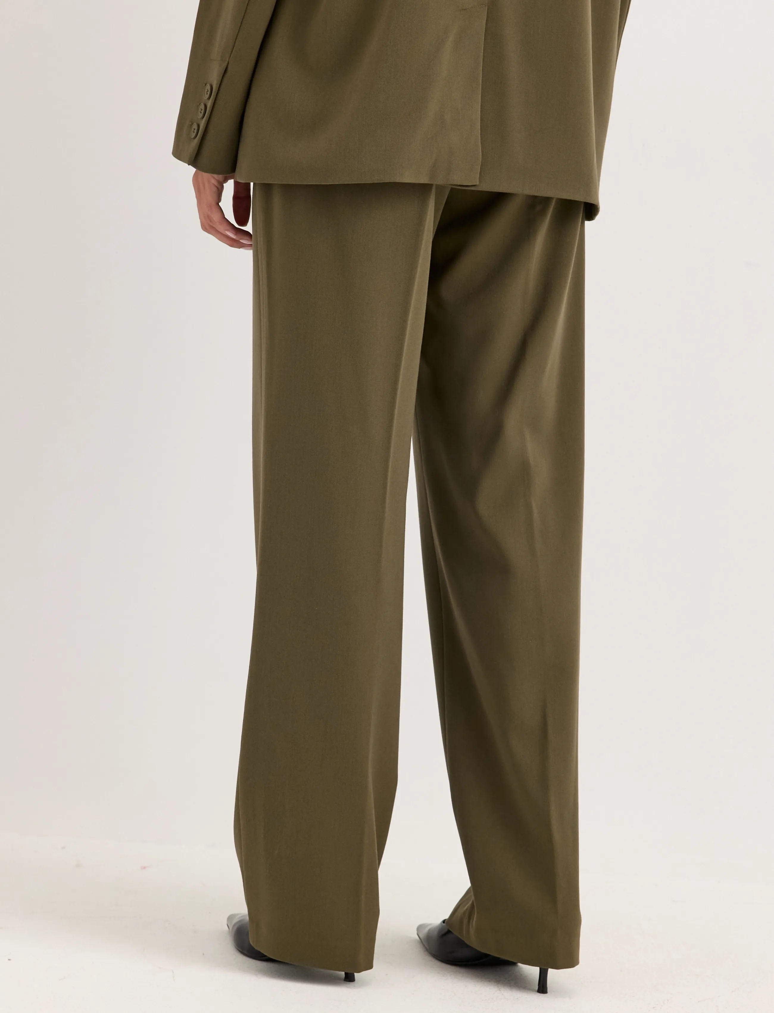Bubbleroom - Straight High Waist Suit Trousers - anzugshosen - olive green - 3