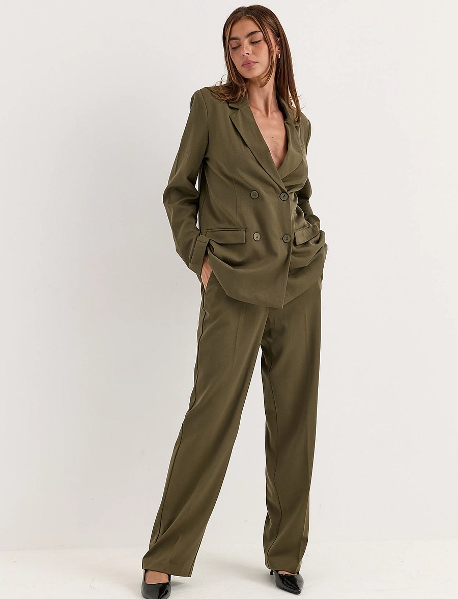 Bubbleroom - Straight High Waist Suit Trousers - anzugshosen - olive green - 4