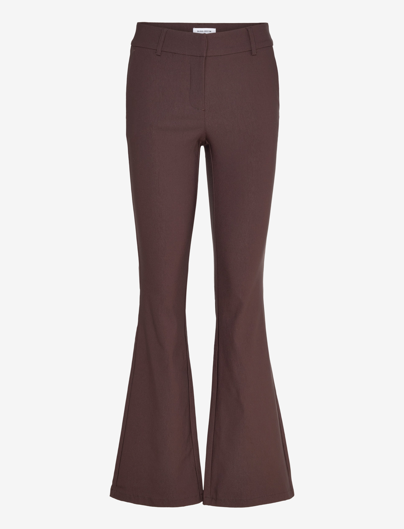 Bubbleroom - Mid Waist Stretchy Flared Trousers - flare bukser - dark brown - 1