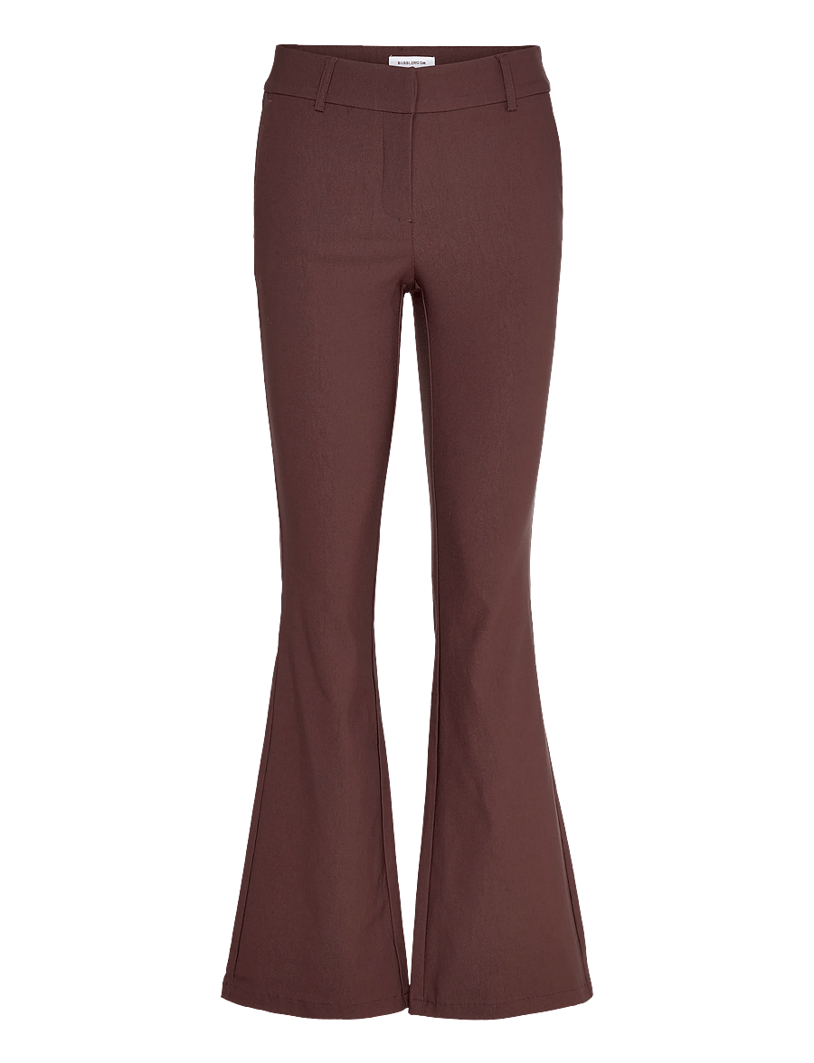 Bubbleroom - Mid Waist Stretchy Flared Trousers - slengbukser - dark brown - 1