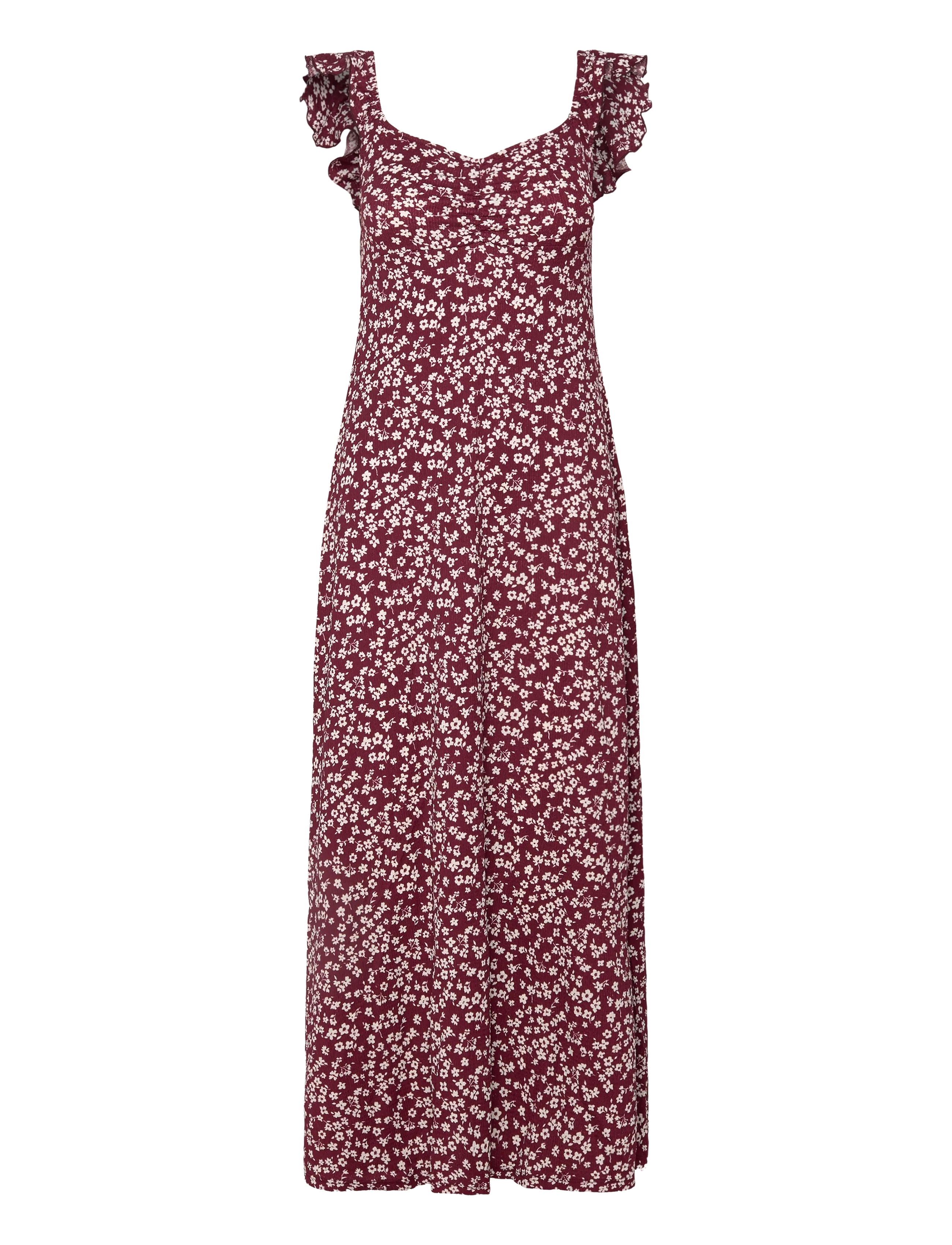 BUBBLEROOM Frill Maxi Kleid Burgundy - XS - Damen