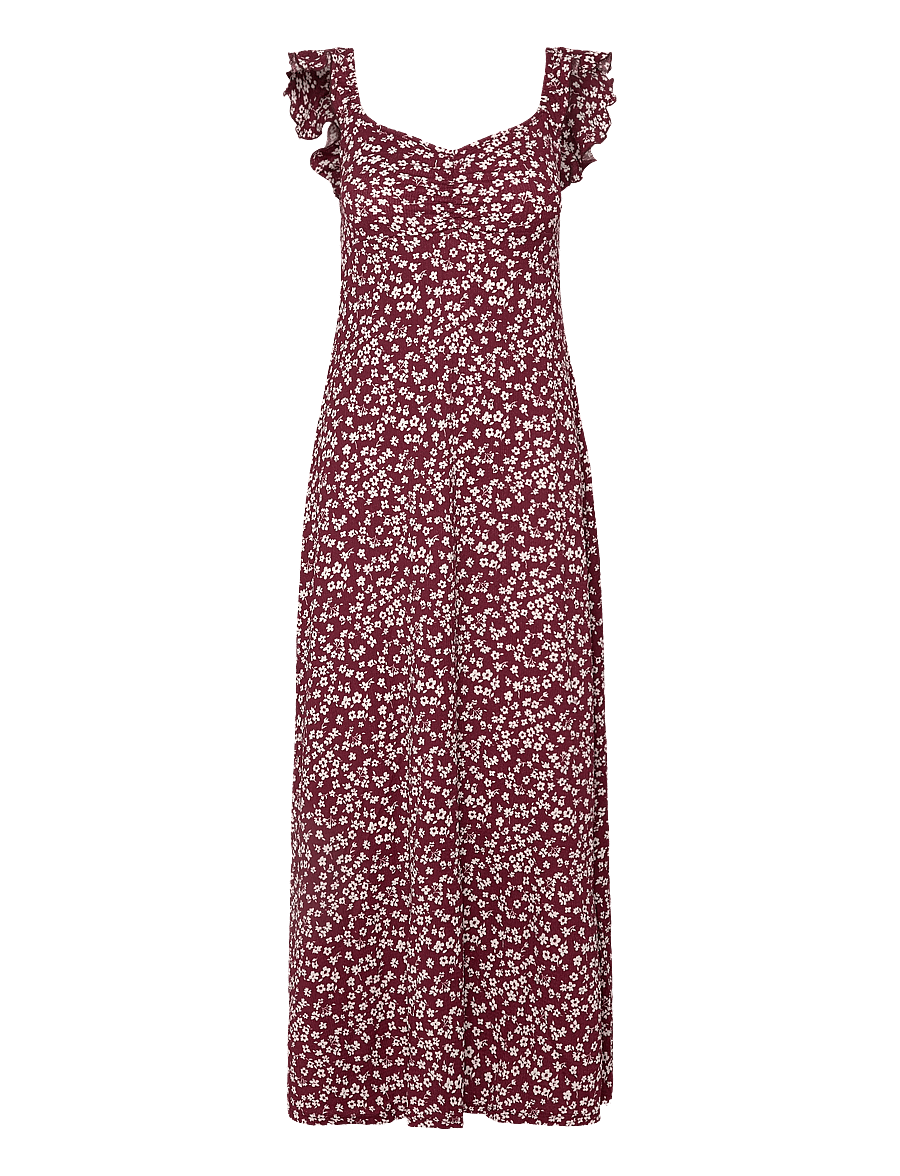 Bubbleroom - Frill Maxi Dress - maxikleider - burgundy - 1