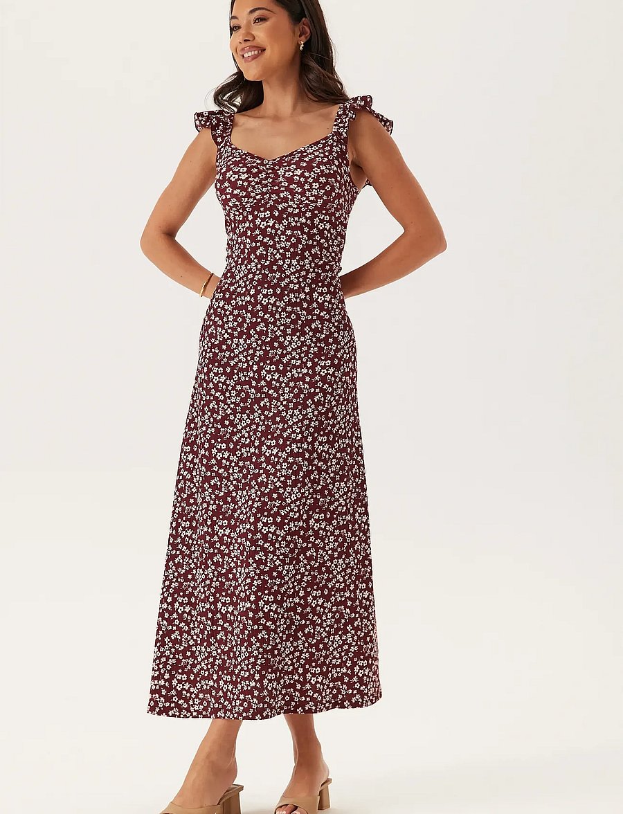 Bubbleroom - Frill Maxi Dress - maxikleider - burgundy - 0