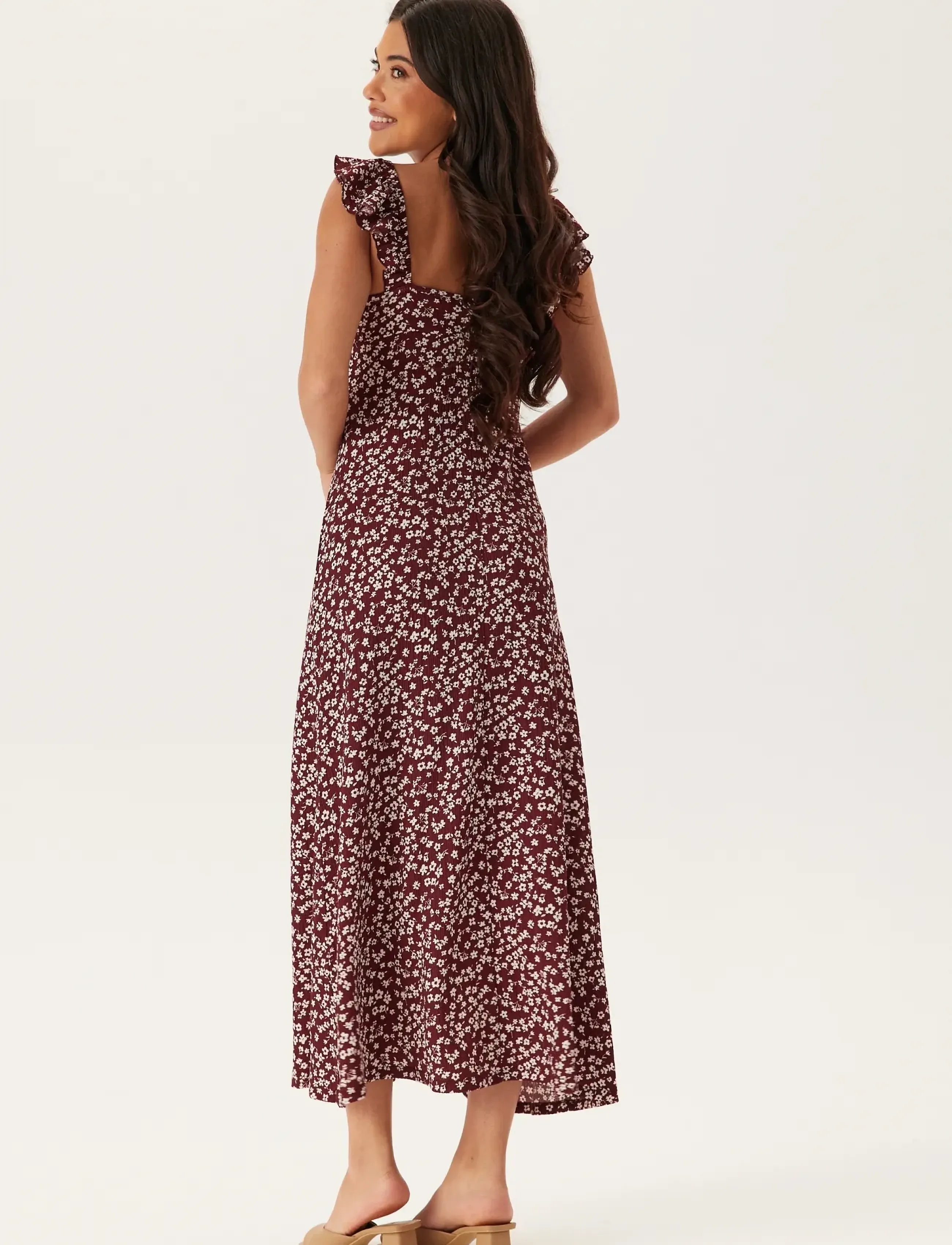 Bubbleroom - Frill Maxi Dress - maksikleidid - burgundy - 4