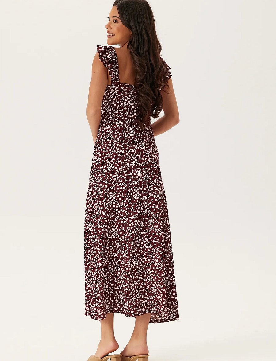 Bubbleroom - Frill Maxi Dress - maxikleider - burgundy - 4
