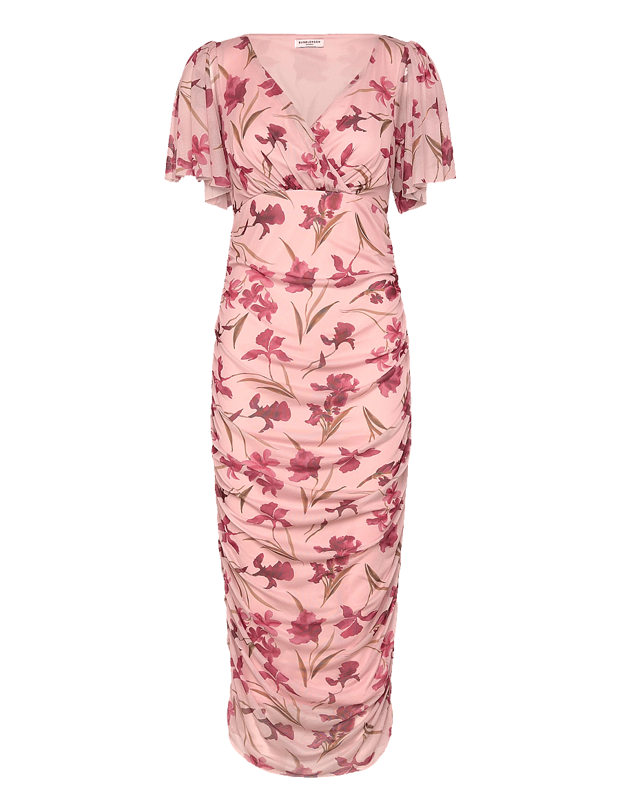 Bubbleroom - Butterfly Sleeve Mesh Ankle Dress - abendkleider - light pink/floral - 1