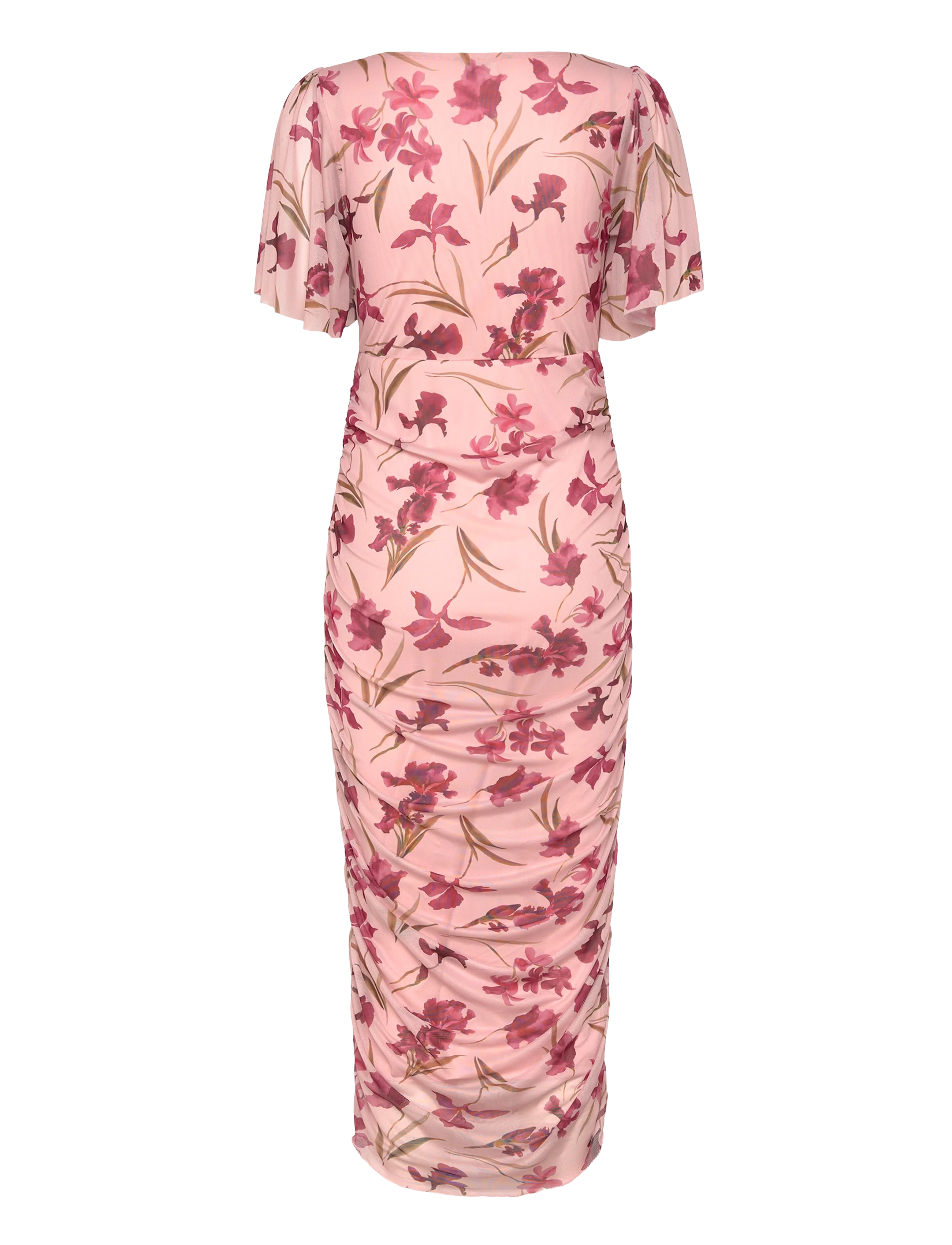 Bubbleroom - Butterfly Sleeve Mesh Ankle Dress - síðir kjólar - light pink/floral - 2