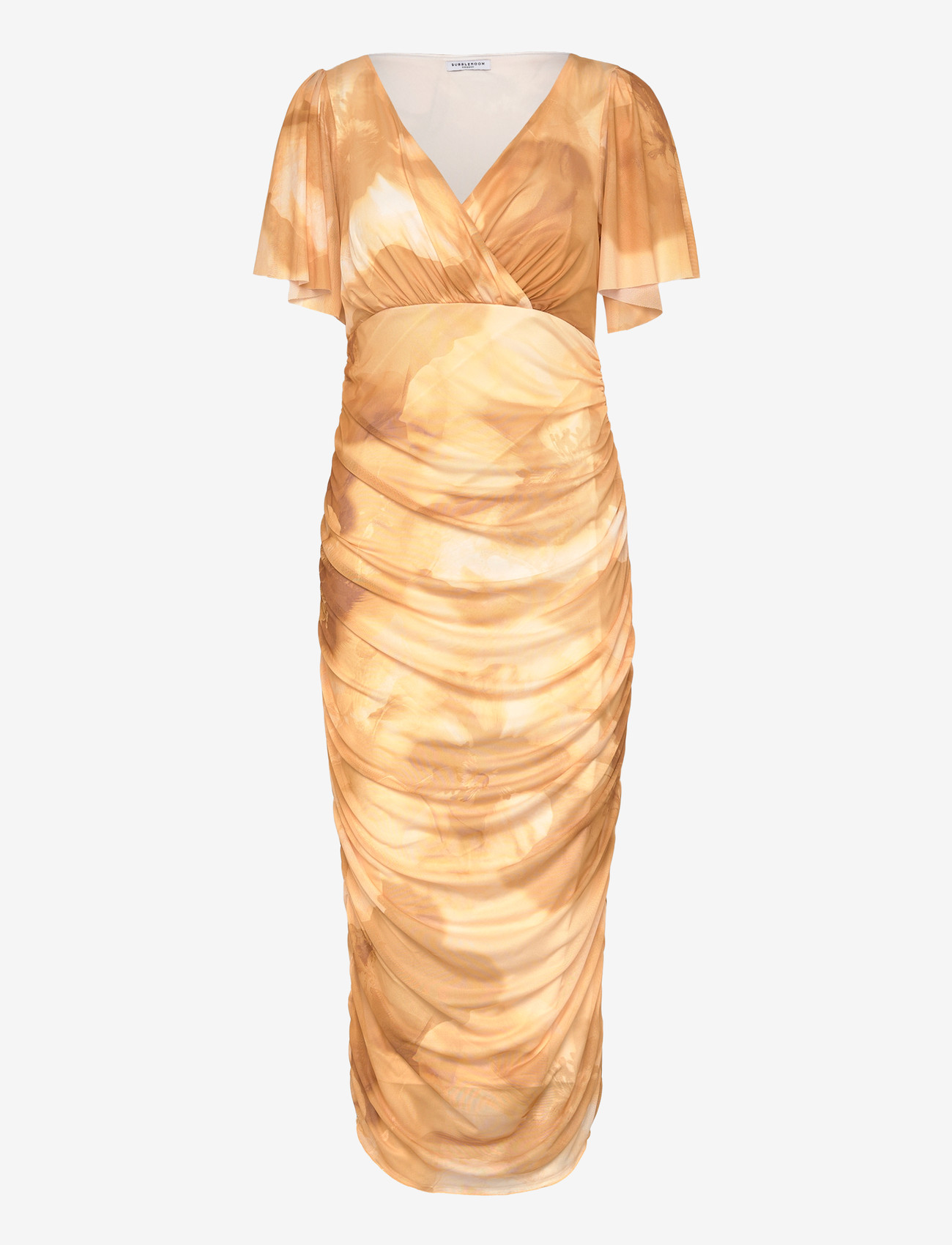 Bubbleroom - Butterfly Sleeve Mesh Ankle Dress - abendkleider - yellow/floral - 1
