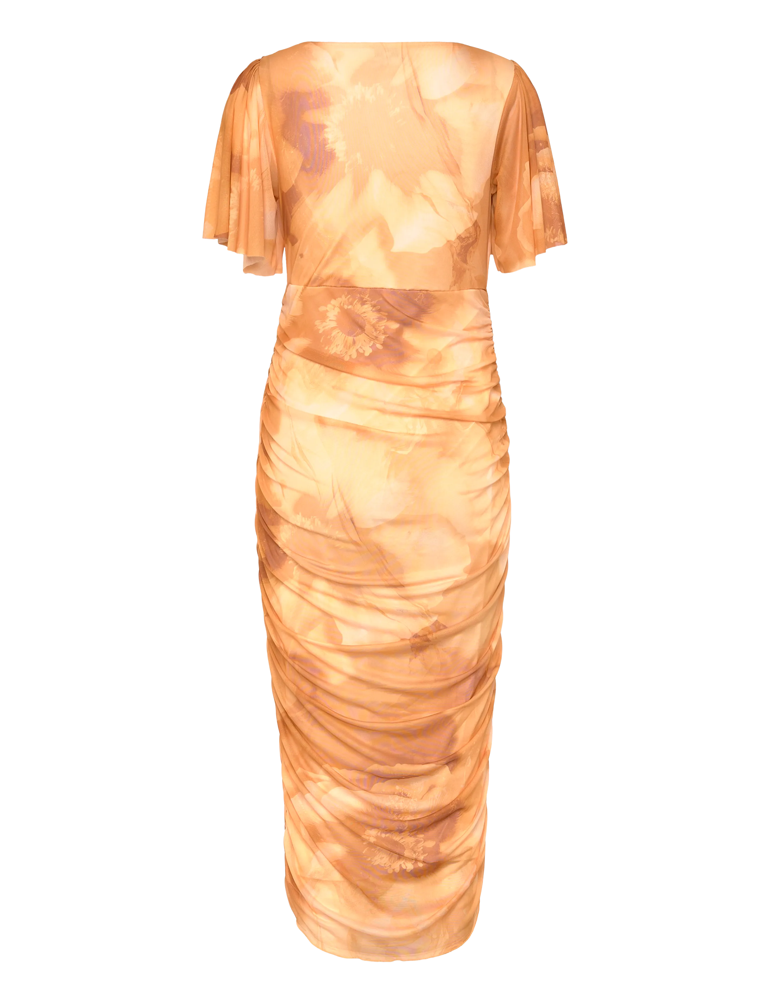 Bubbleroom - Butterfly Sleeve Mesh Ankle Dress - aftenkjoler - yellow/floral - 2