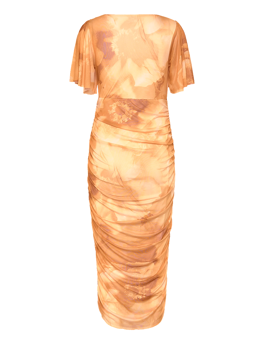Bubbleroom - Butterfly Sleeve Mesh Ankle Dress - abendkleider - yellow/floral - 2