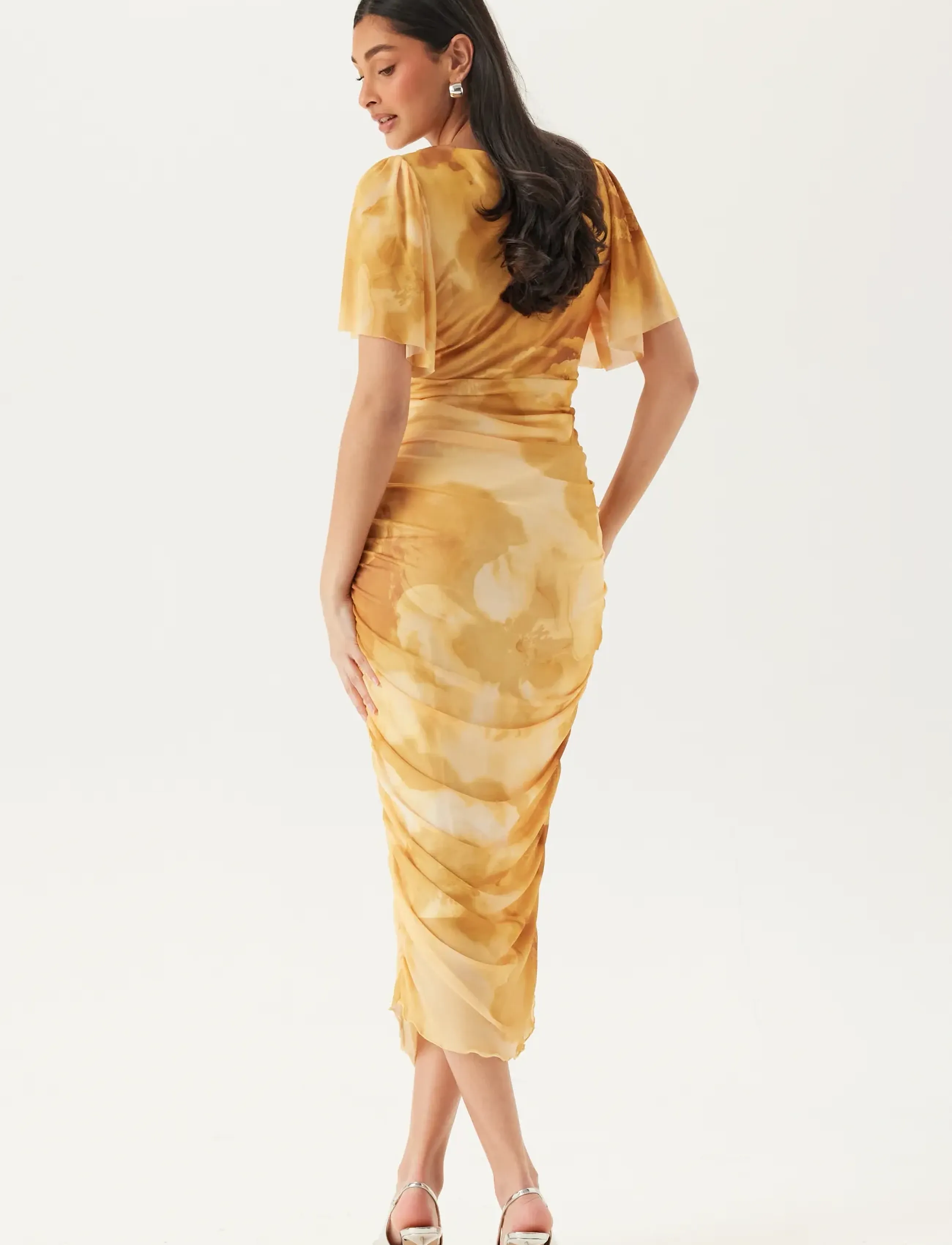 Bubbleroom - Butterfly Sleeve Mesh Ankle Dress - aftenkjoler - yellow/floral - 3
