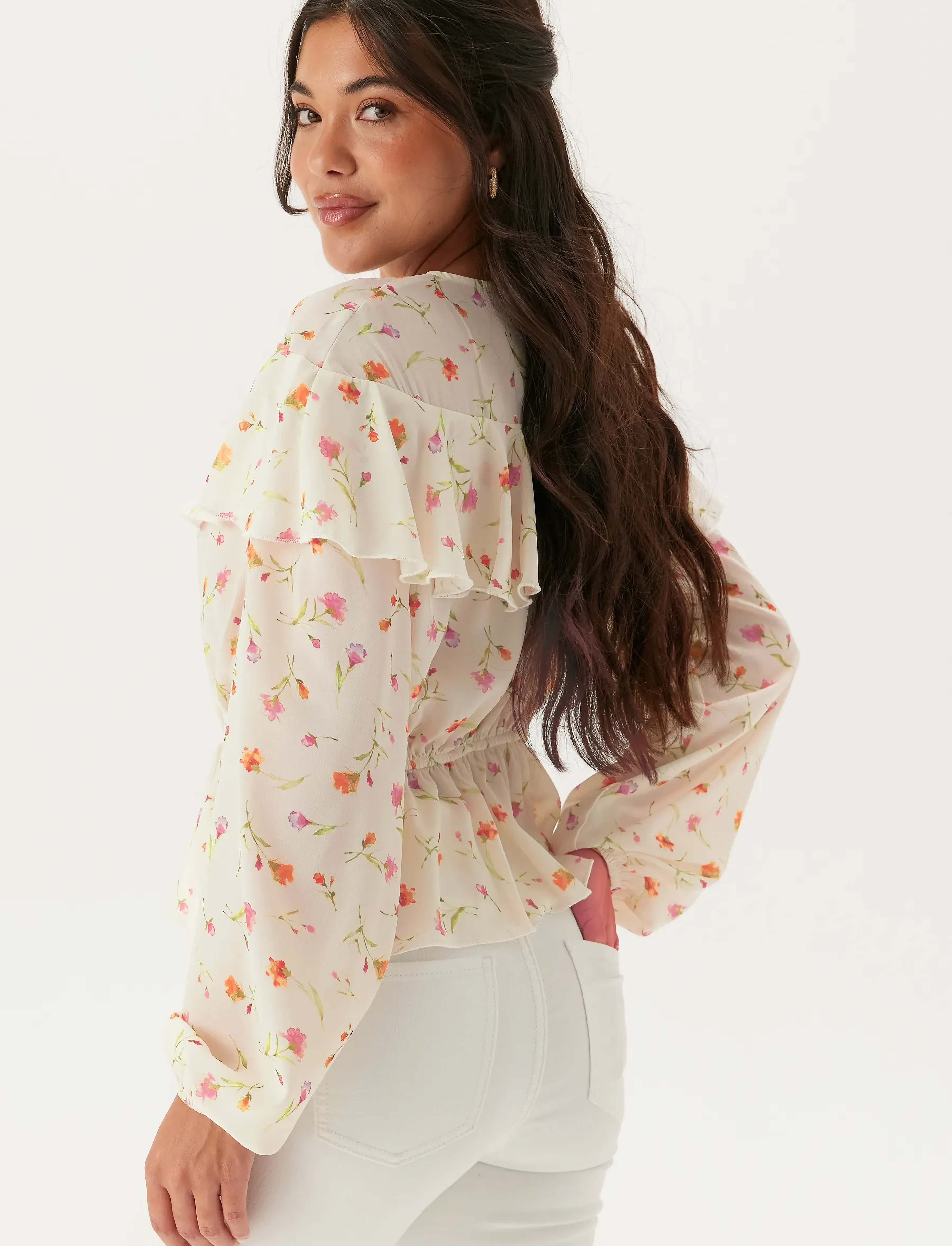 Bubbleroom - Flounce Blouse - langärmlige blusen - offwhite/floral - 2