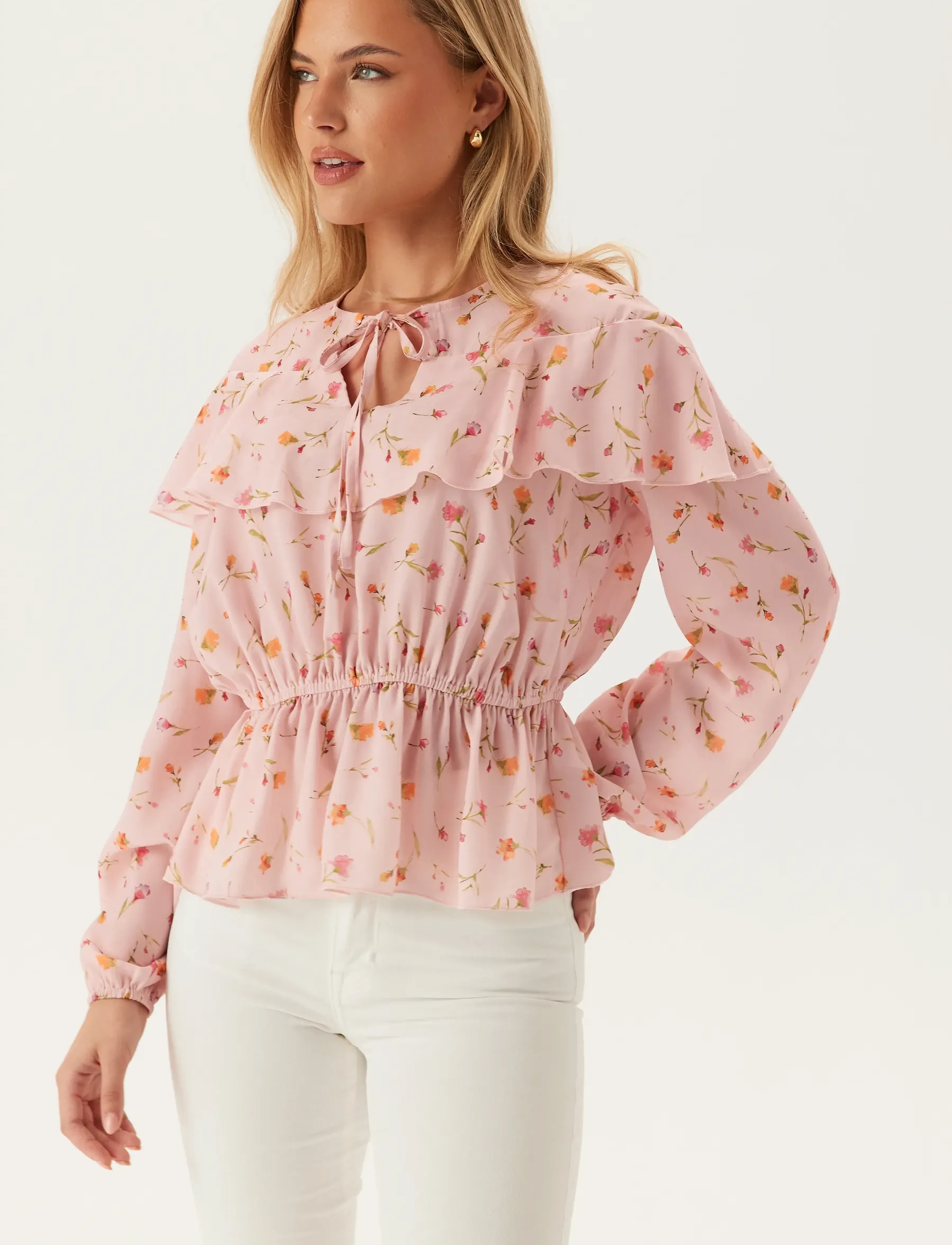 Bubbleroom - Flounce Blouse - pitkähihaiset puserot - pink/floral - 3