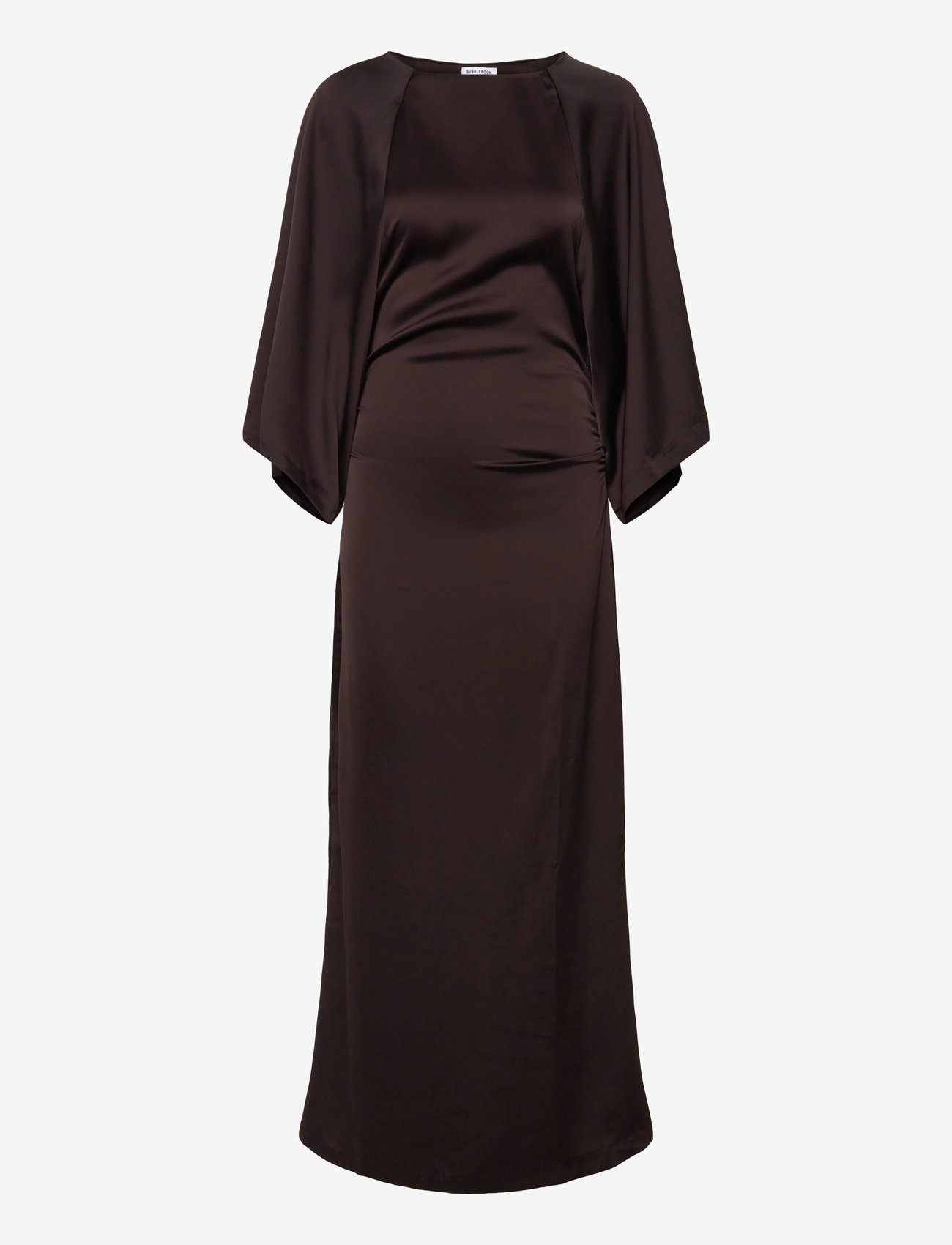 Bubbleroom - Wide Sleeve Satin Ankle Dress - dark brown - 1