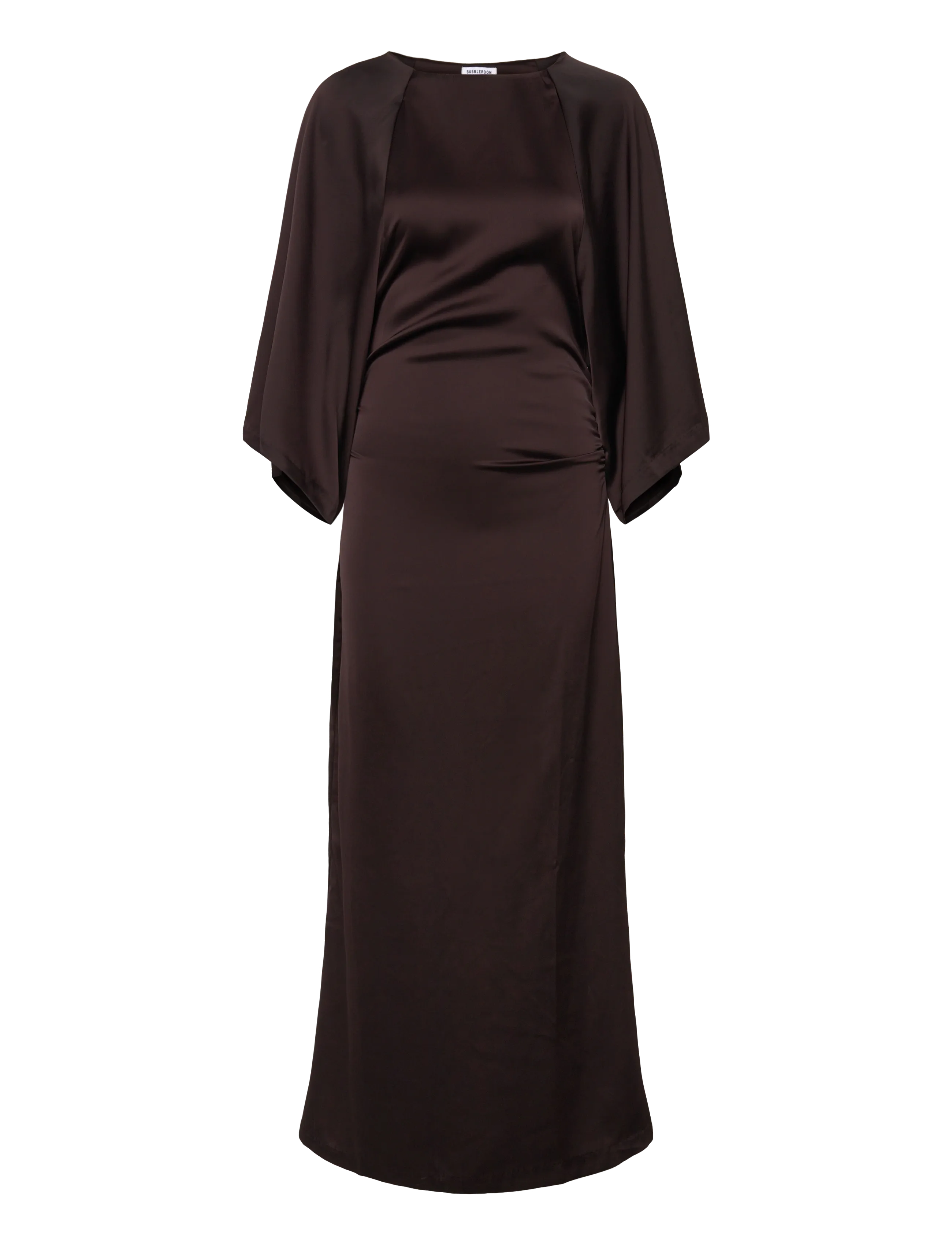 Bubbleroom - Wide Sleeve Satin Ankle Dress - dark brown - 1