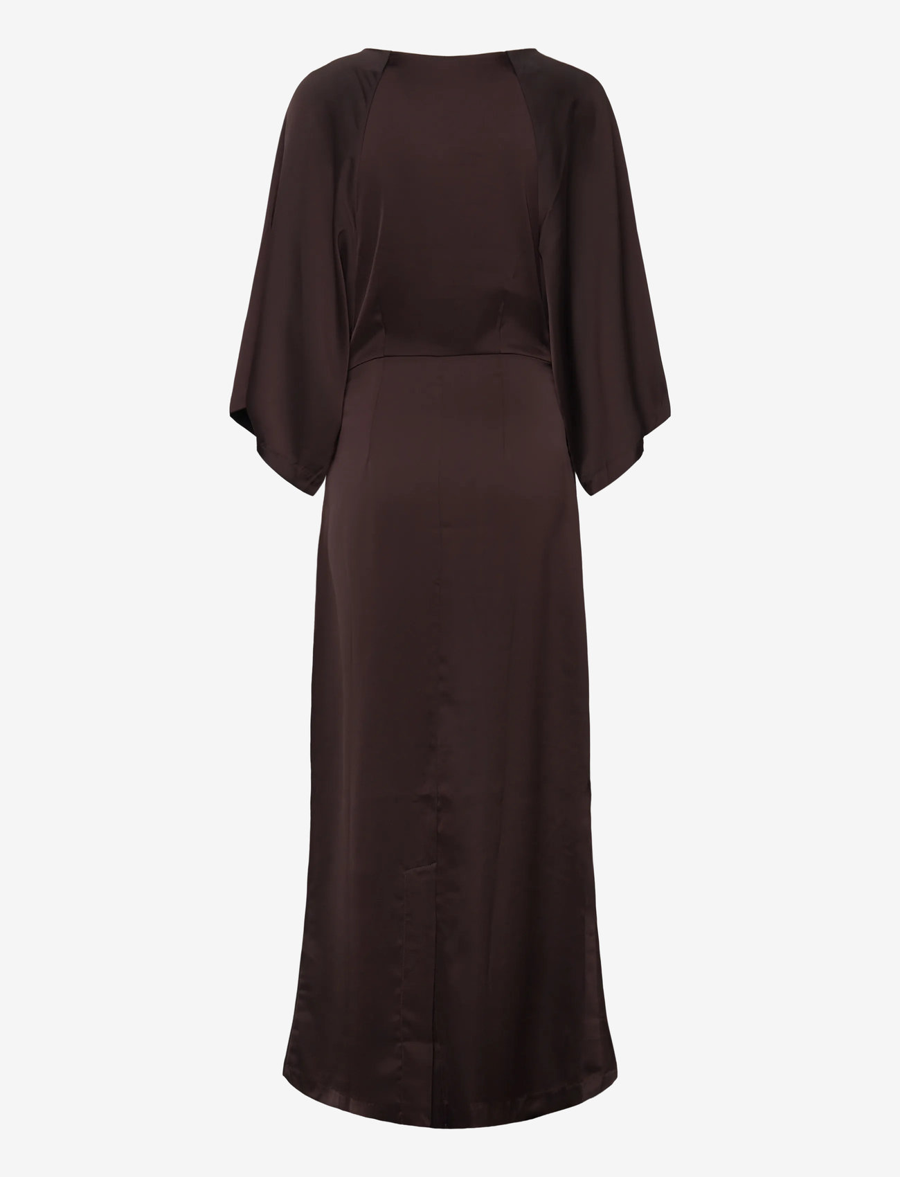 Bubbleroom - Wide Sleeve Satin Ankle Dress - dark brown - 2