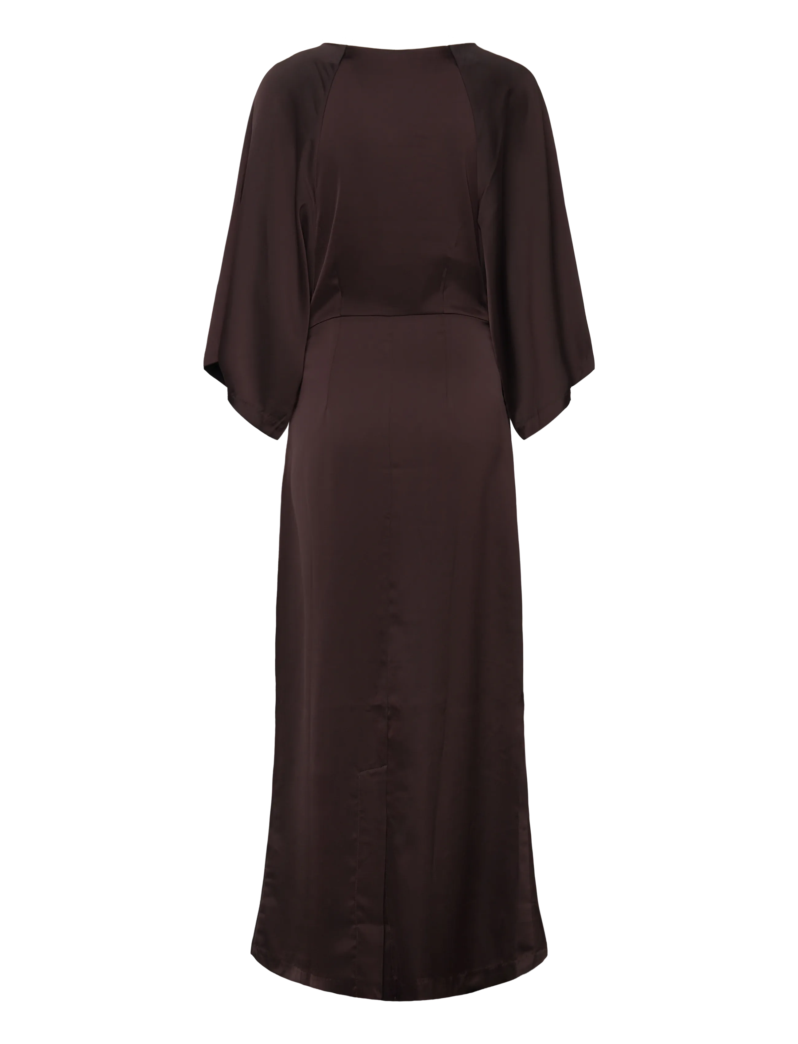Bubbleroom - Wide Sleeve Satin Ankle Dress - dark brown - 2