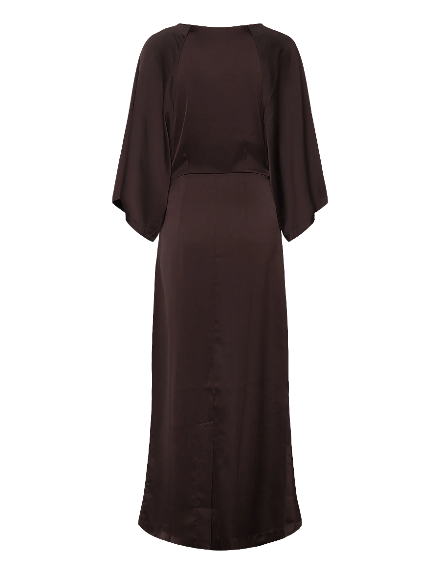Bubbleroom - Wide Sleeve Satin Ankle Dress - dark brown - 2