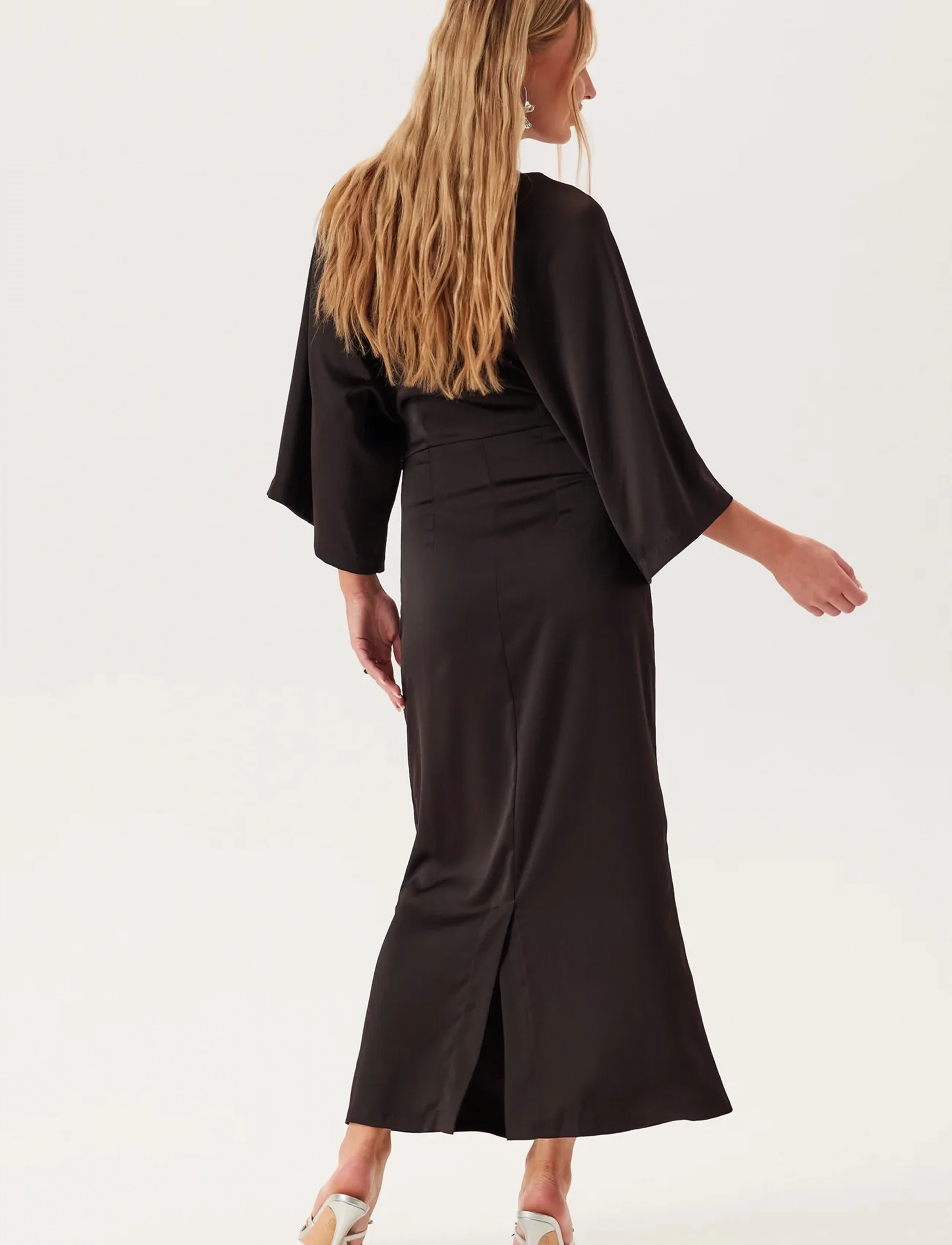 Bubbleroom - Wide Sleeve Satin Ankle Dress - dark brown - 3
