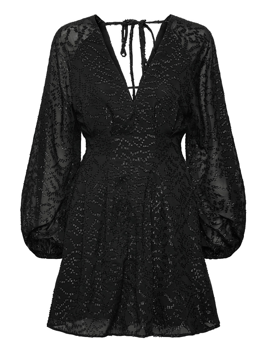 Bubbleroom - 3D Sparkling Raglan Sleeve Short Dress - black - 1