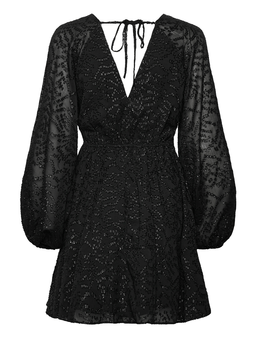 Bubbleroom - 3D Sparkling Raglan Sleeve Short Dress - black - 2