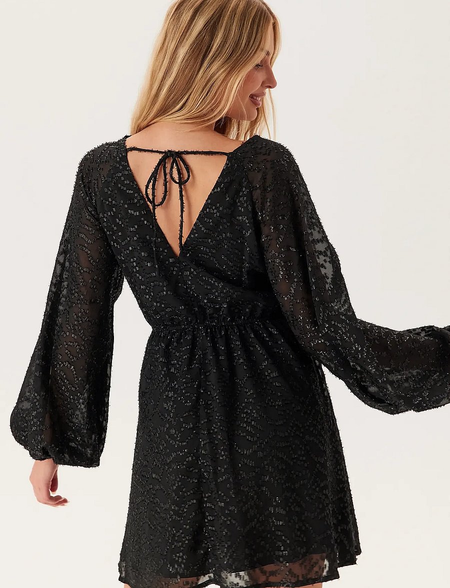 Bubbleroom - 3D Sparkling Raglan Sleeve Short Dress - black - 4