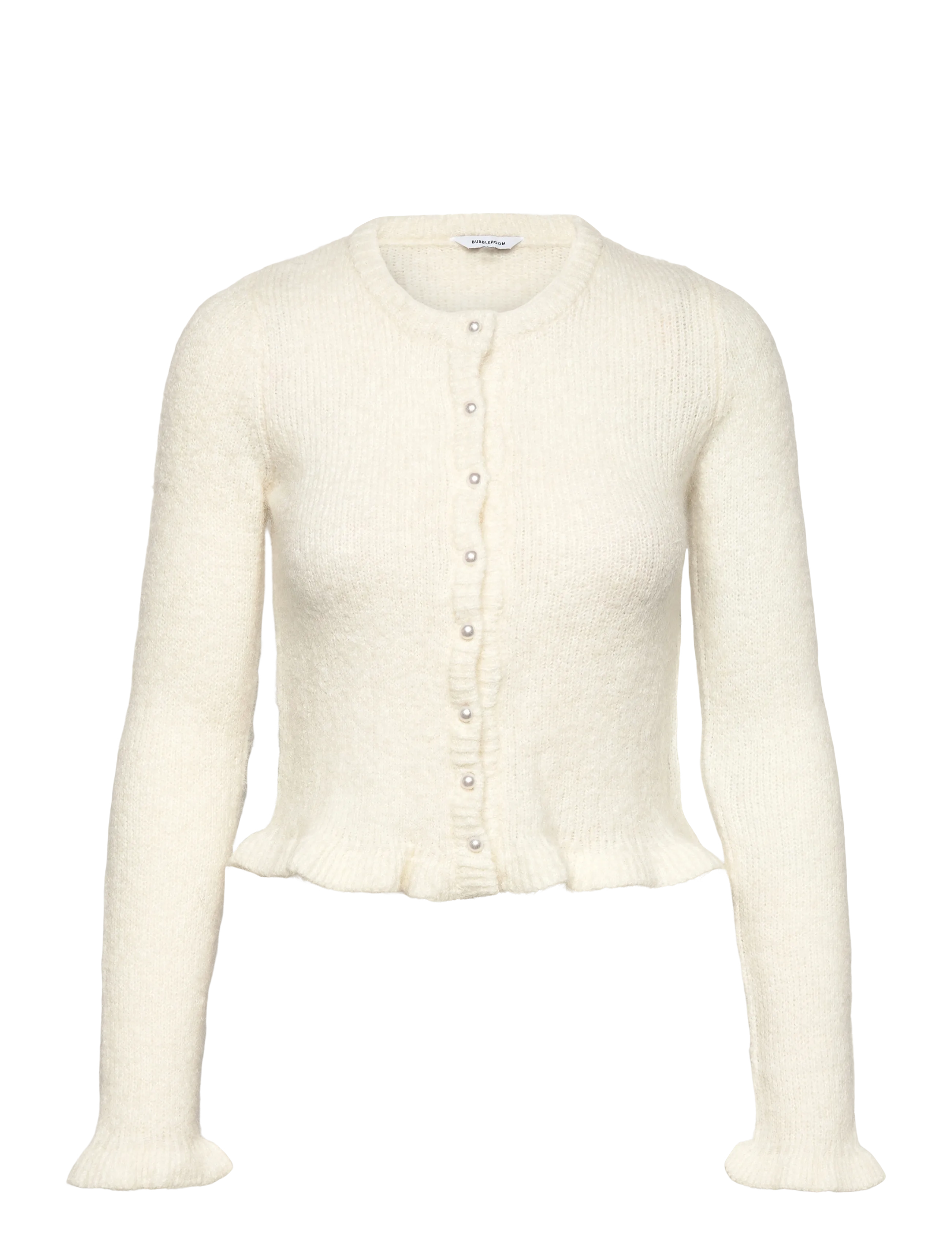 Bubbleroom Knitted Frill Cardigan - Stickat - OFFWHITE / cream