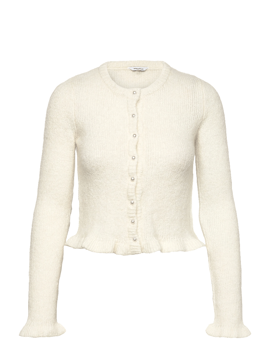 Bubbleroom - Knitted Frill Cardigan - koftor - offwhite - 1