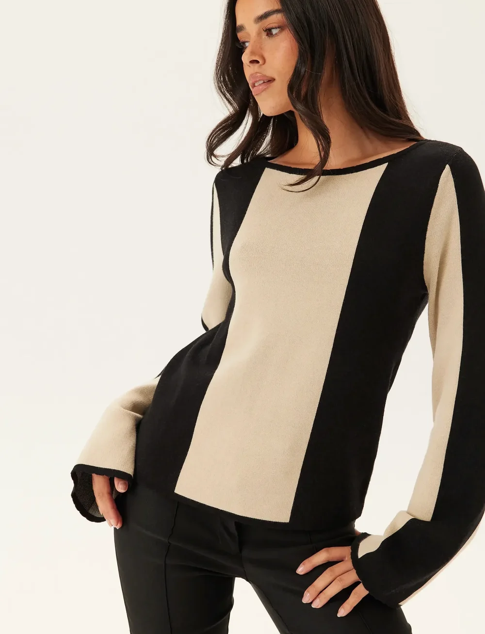 Bubbleroom - Block Knitted Sweater - striktrøjer - black/cream - 0