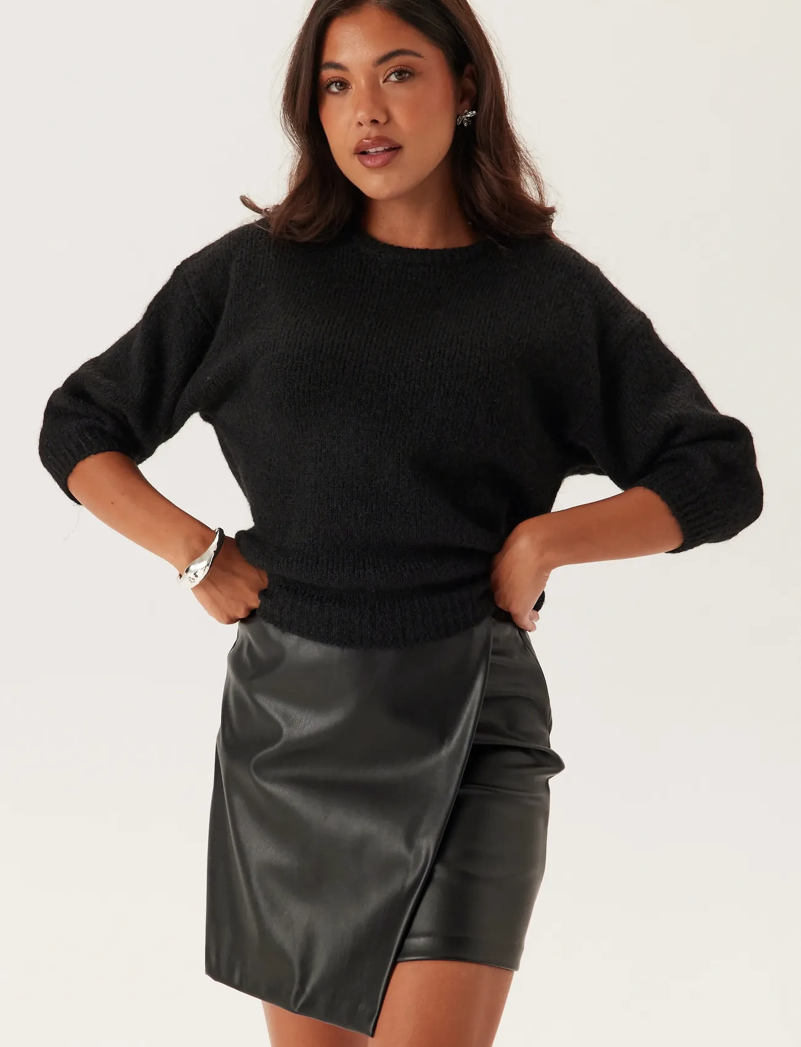 Bubbleroom Short Sleeve Knitted Sweater, XS, Knitwear, Schwarz - Jumpers, Frauen