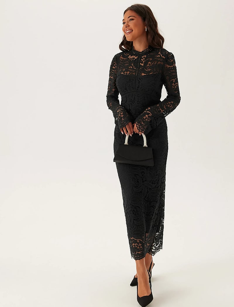 Bubbleroom - High Neck Cotton Lace Dress - Õhtukleidid - black - 5