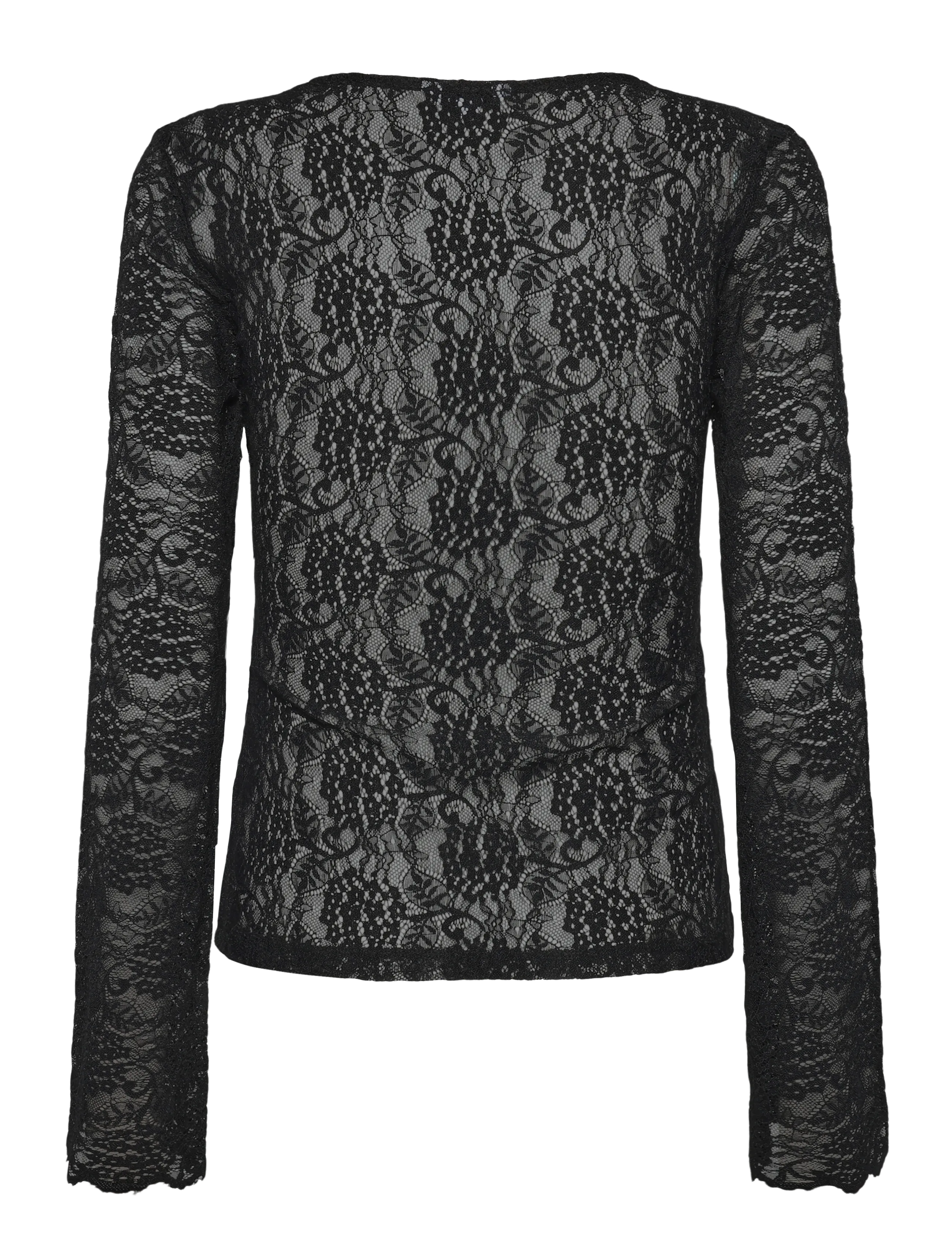 Bubbleroom - Long Sleeve Lace Top - langærmede bluser - black - 2