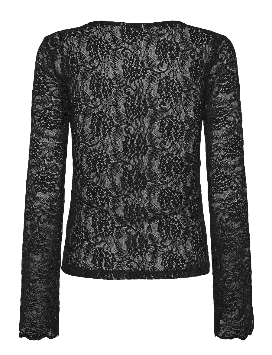 Bubbleroom - Long Sleeve Lace Top - langærmede bluser - black - 2