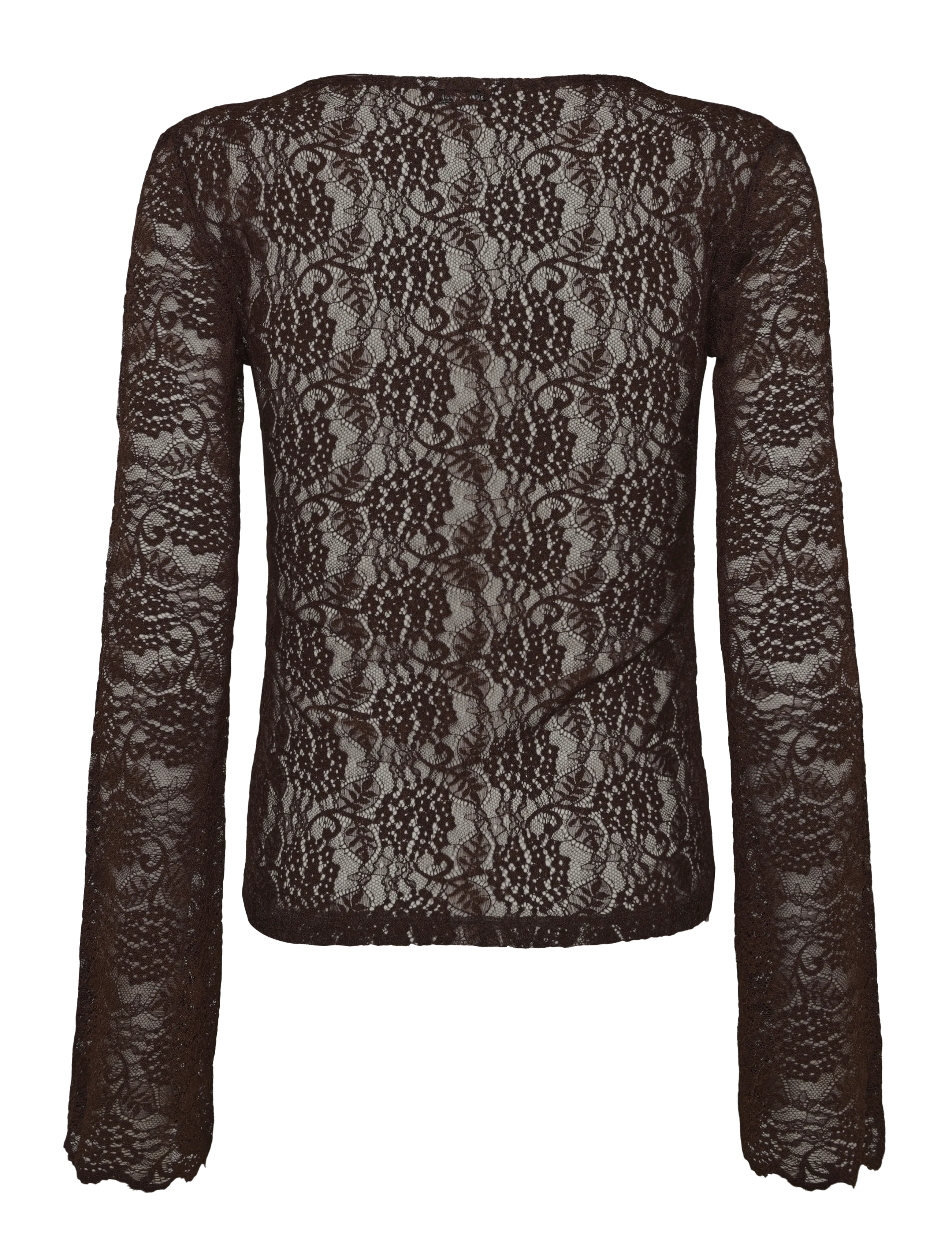 Bubbleroom - Long Sleeve Lace Top - langärmelige blusen - brown - 2