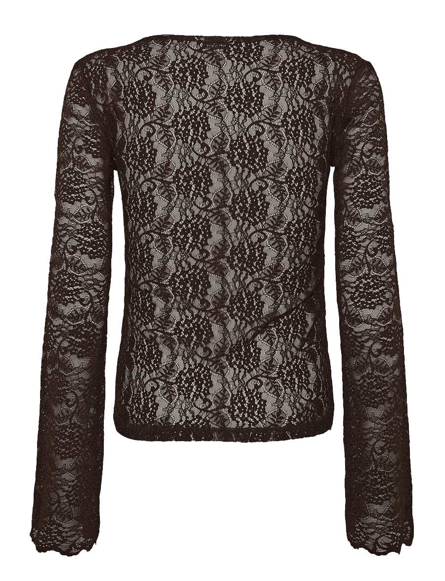 Bubbleroom - Long Sleeve Lace Top - langärmelige blusen - brown - 2
