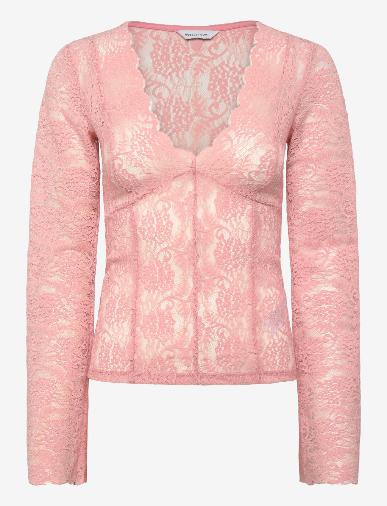 Bubbleroom - Long Sleeve Lace Top - langärmlige blusen - light pink - 1