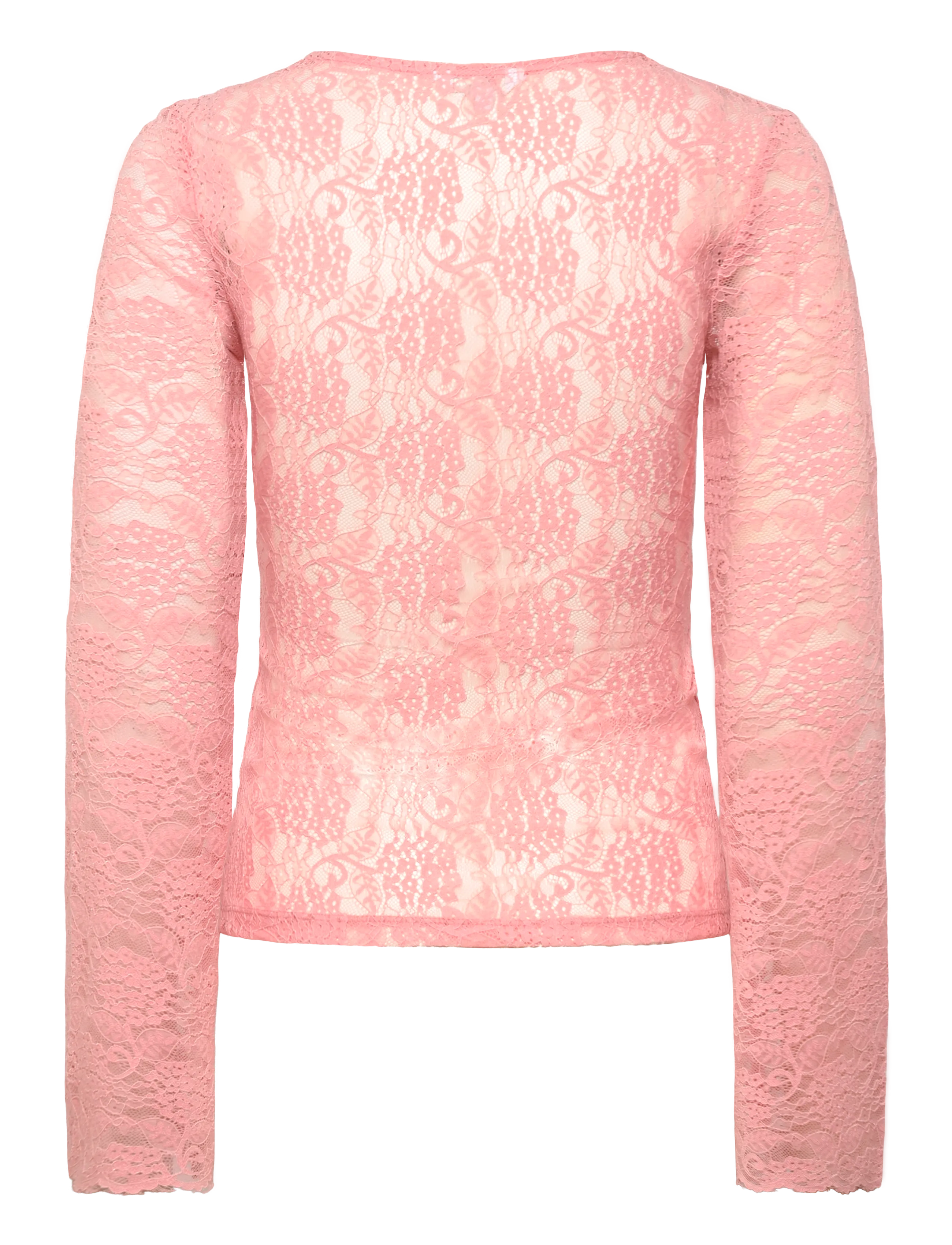 Bubbleroom - Long Sleeve Lace Top - long sleeved blouses - light pink - 2