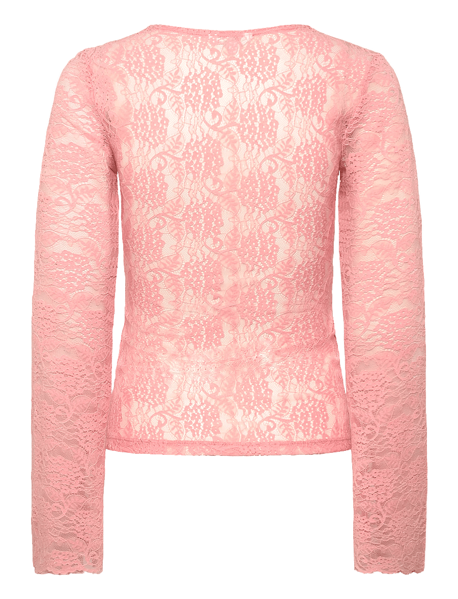 Bubbleroom - Long Sleeve Lace Top - långärmade blusar - light pink - 2