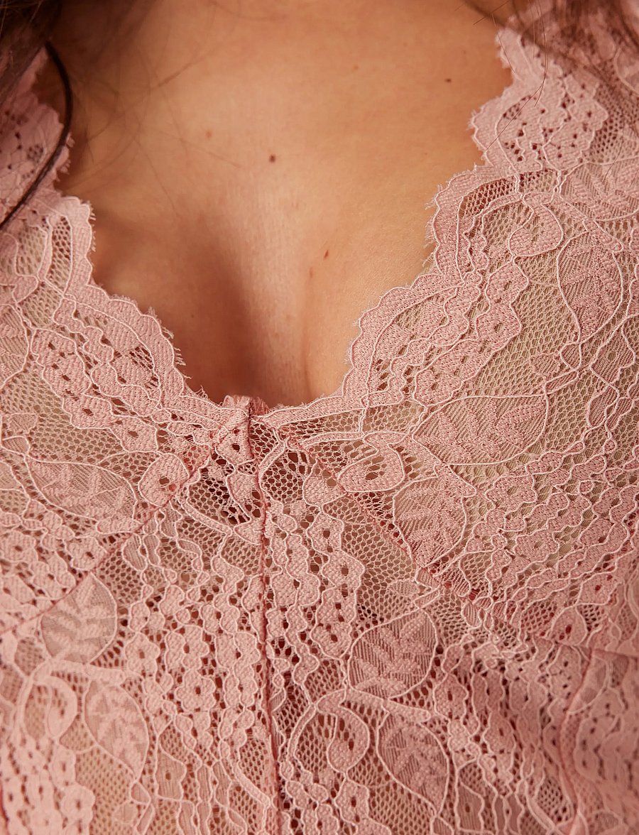 Bubbleroom - Long Sleeve Lace Top - långärmade blusar - light pink - 4