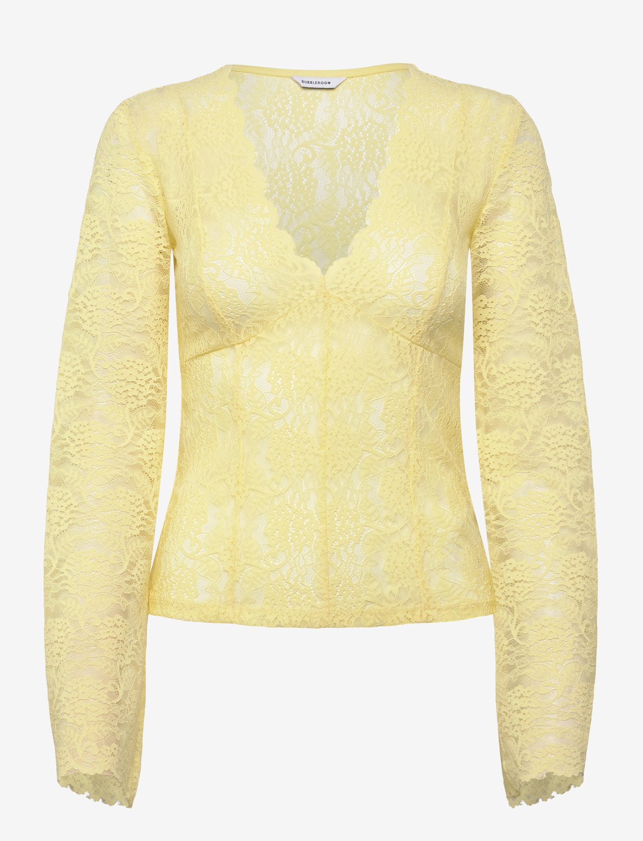 Bubbleroom - Long Sleeve Lace Top - langärmlige blusen - light yellow - 1