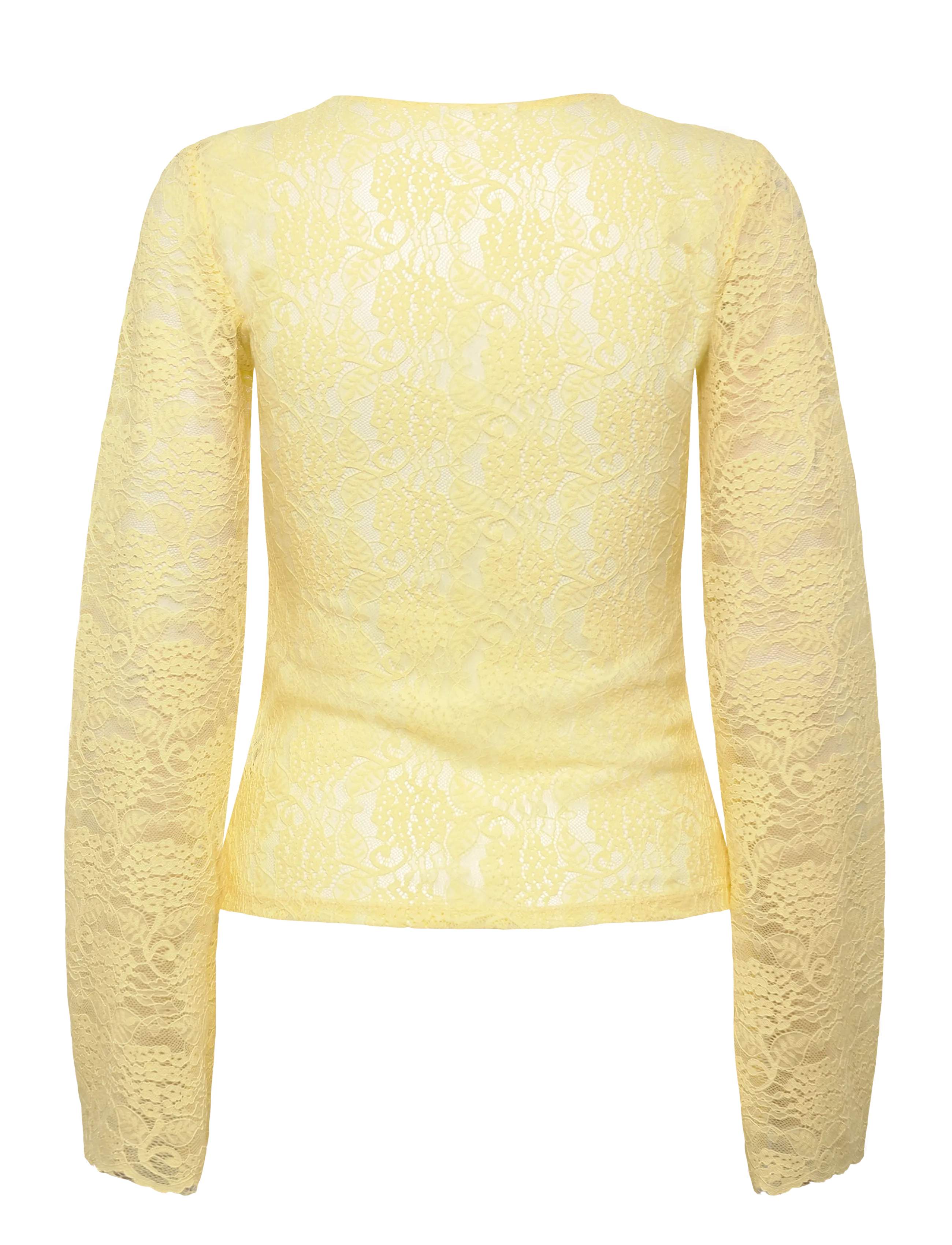 Bubbleroom - Long Sleeve Lace Top - long sleeved blouses - light yellow - 2