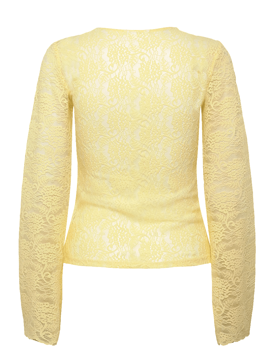 Bubbleroom - Long Sleeve Lace Top - pitkähihaiset puserot - light yellow - 2