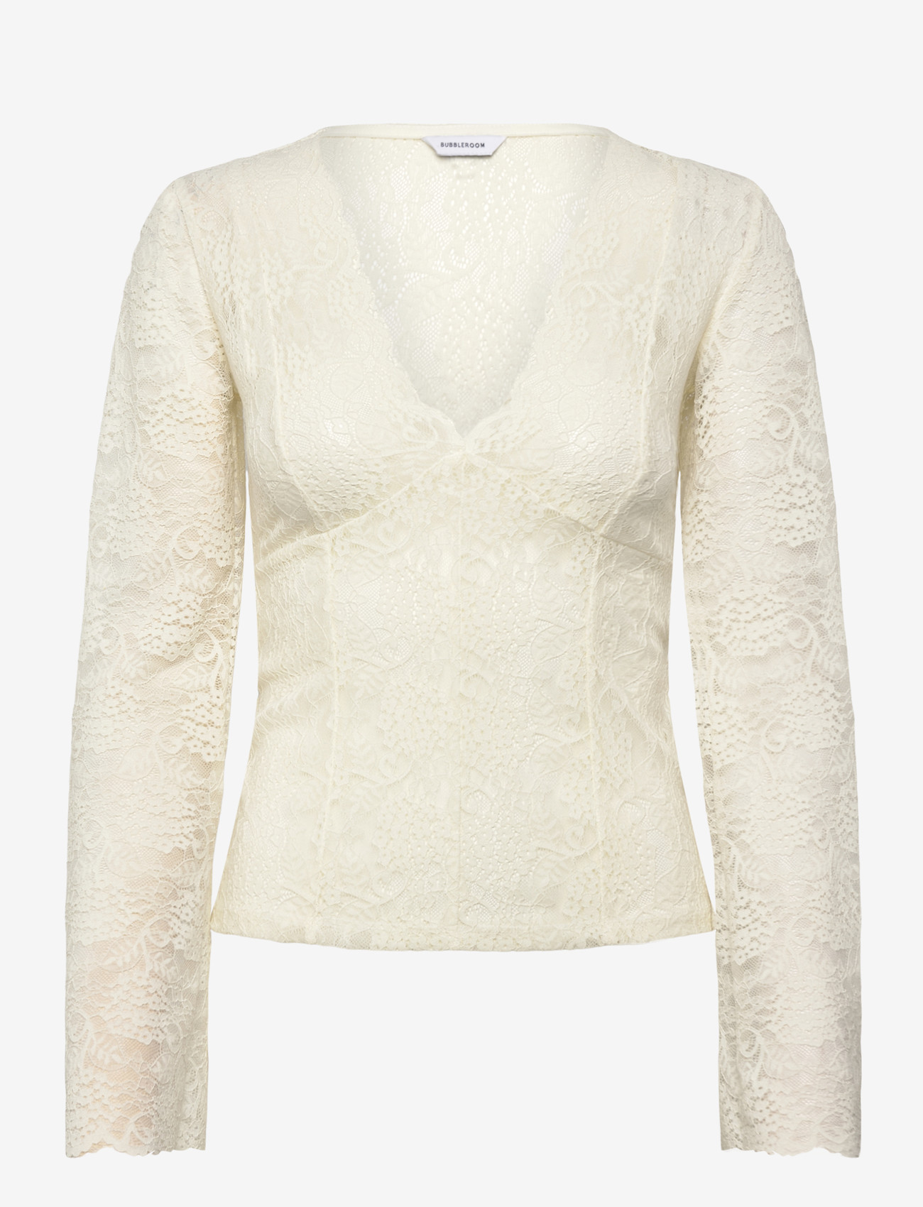 Bubbleroom - Long Sleeve Lace Top - långärmade blusar - offwhite - 1