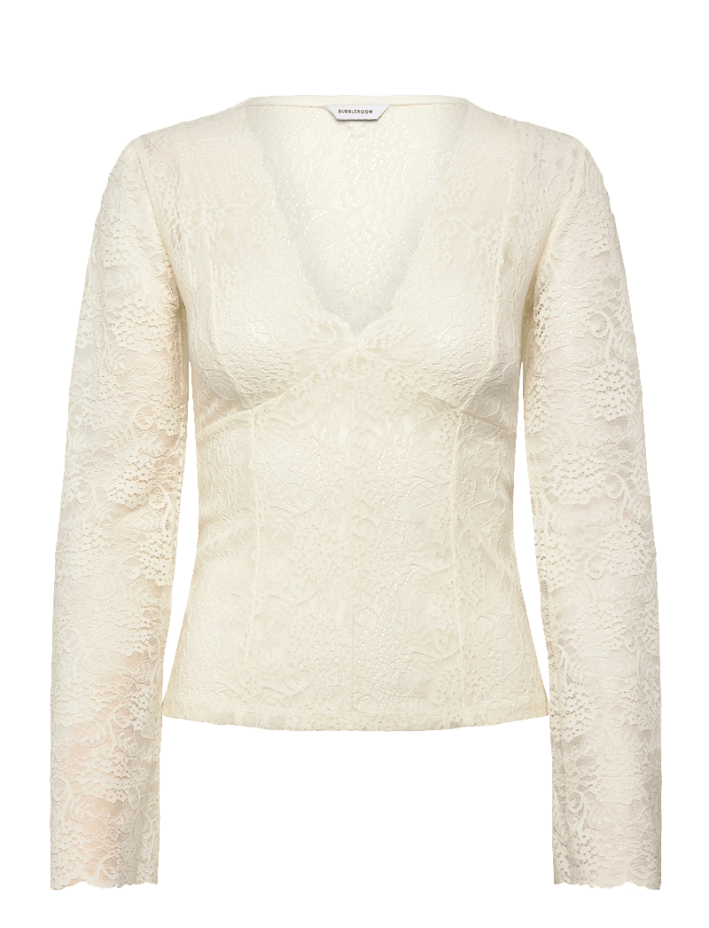 Bubbleroom - Long Sleeve Lace Top - långärmade blusar - offwhite - 1