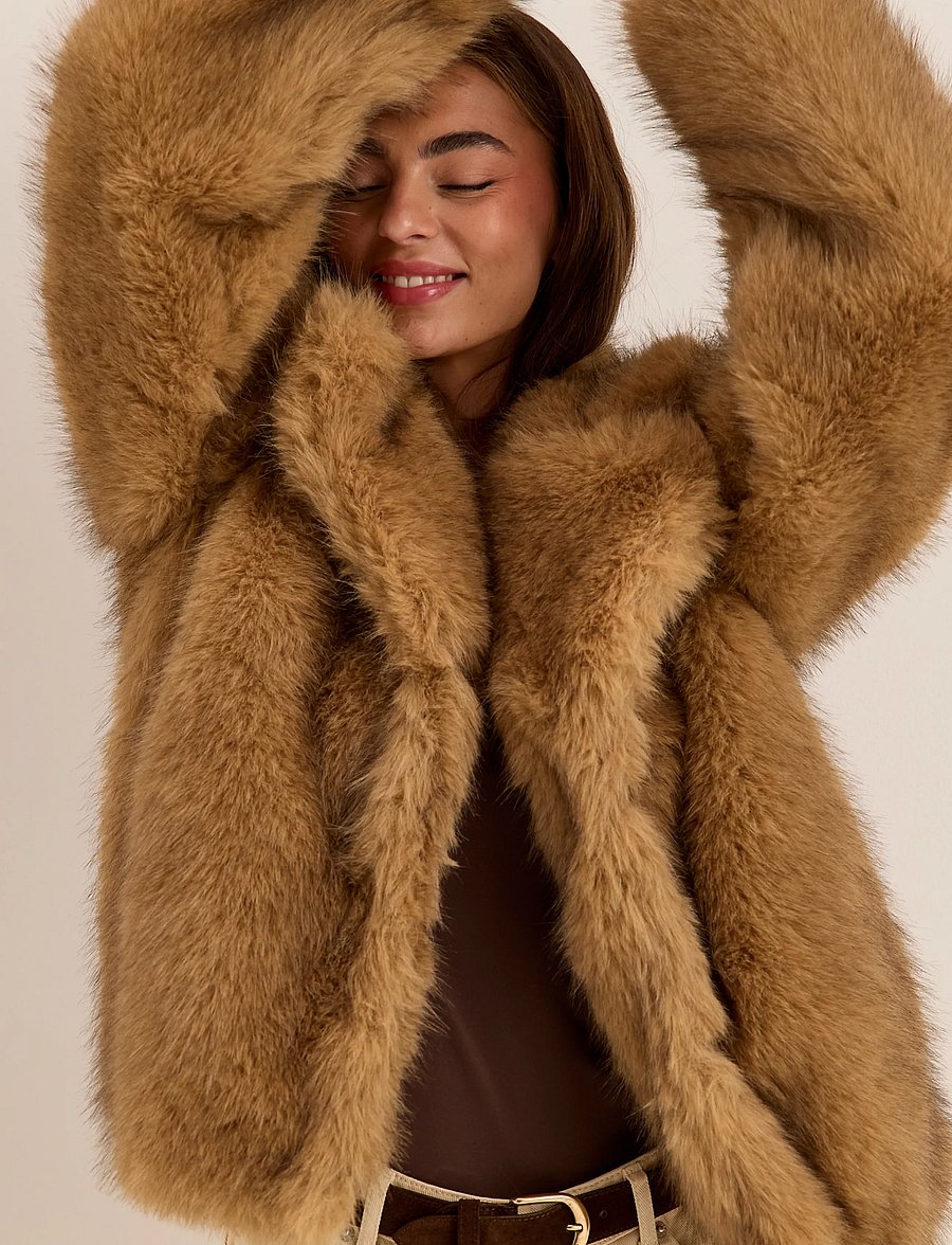 Bubbleroom - Faux Fur Jacket - kunstpelz - light brown - 0